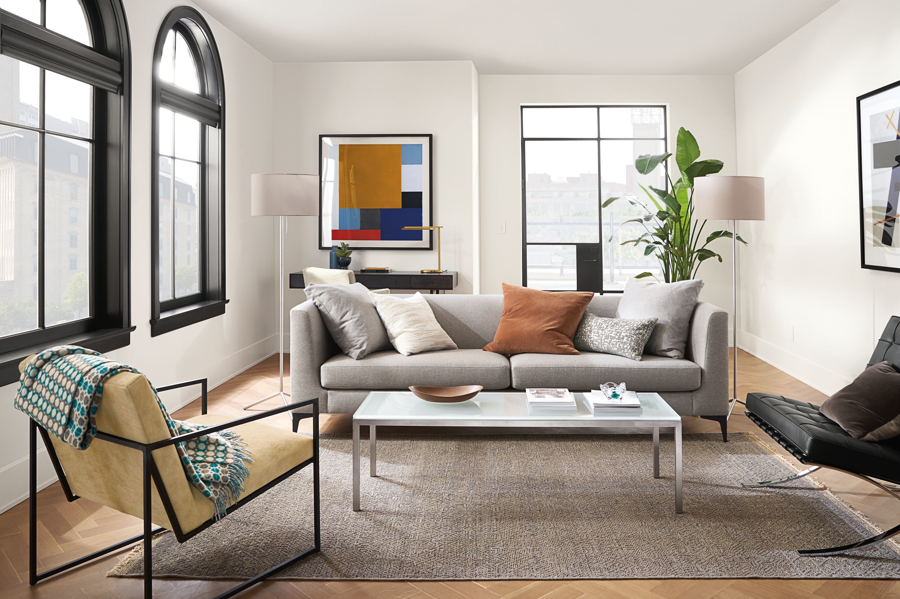 room with sterling sofa, seville chair, novato chair, hudson desk.