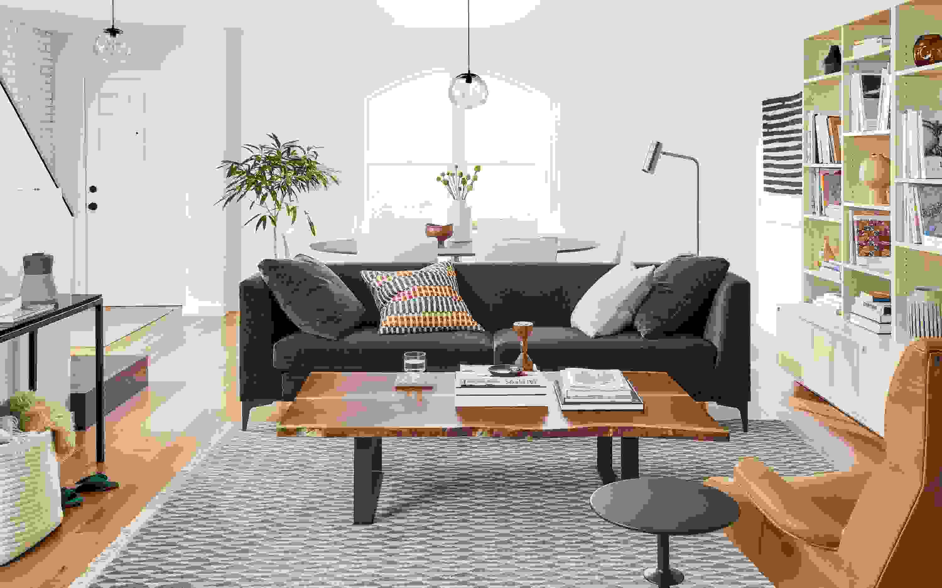 Detail of Sterling 96 inch sofa in banks mink fabric.