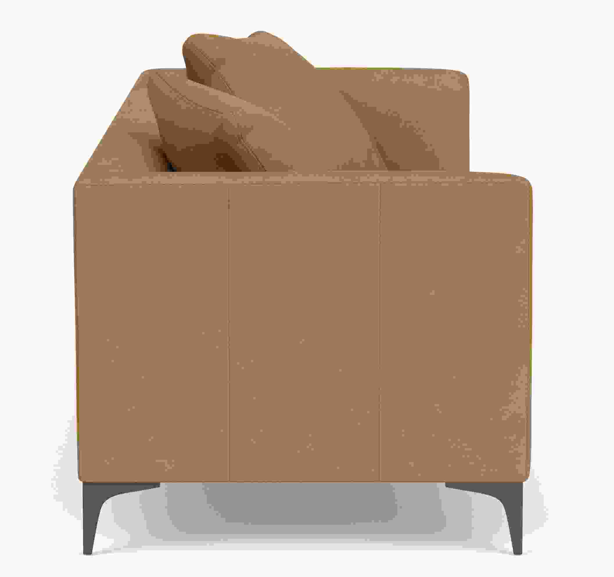 Side view of Sterling 86-inch Sofa in Laino Camel Leather.