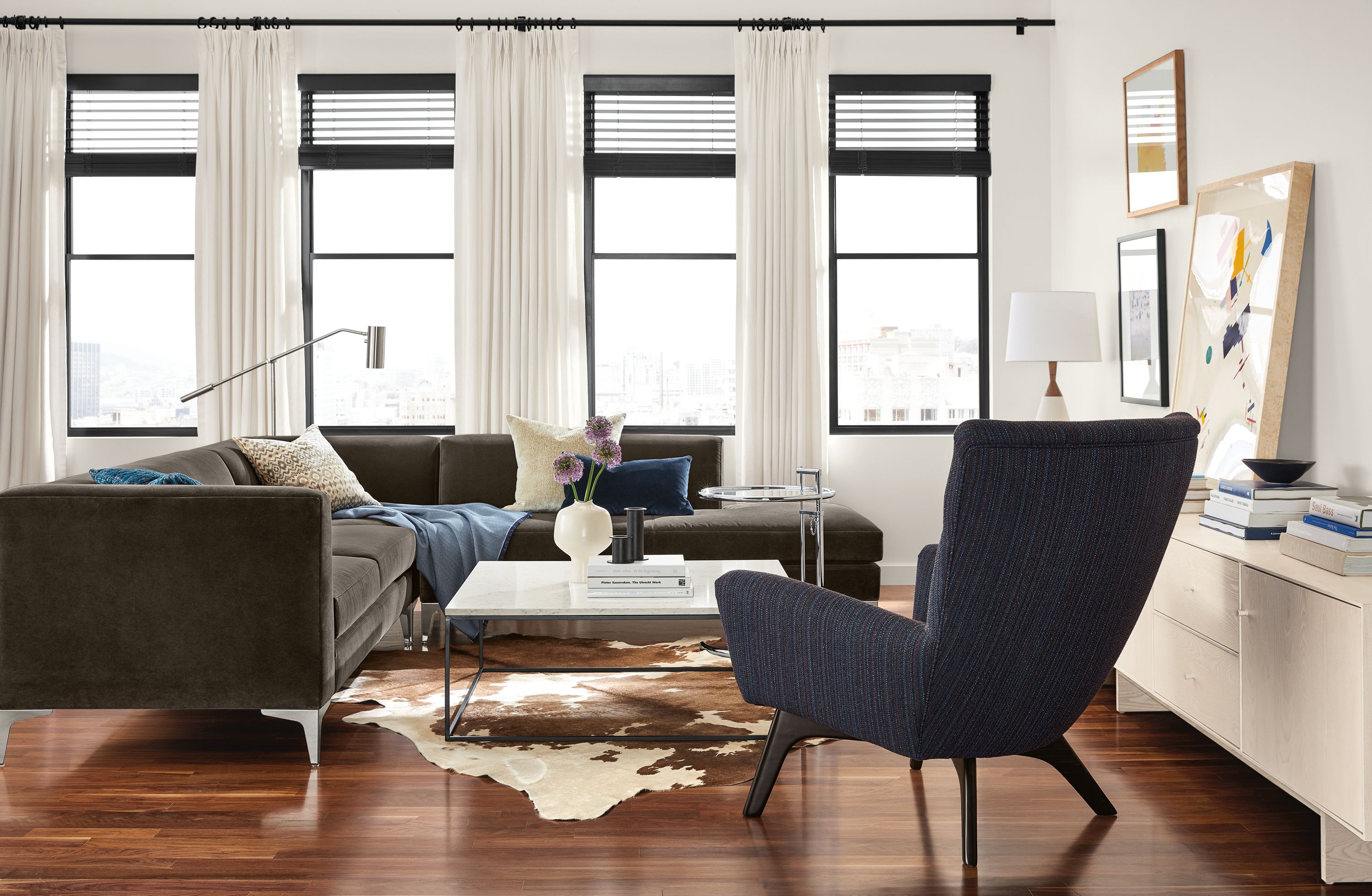 Detail of Sterling sectional in banks mink fabric.