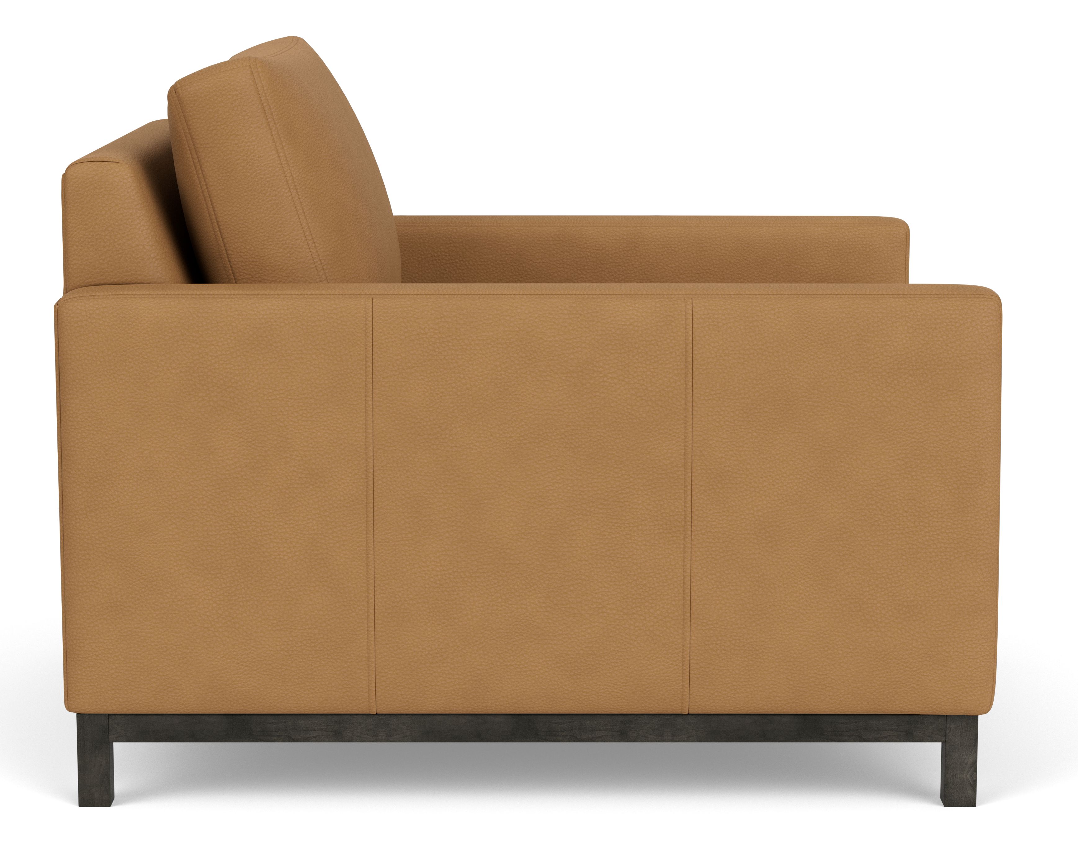 Side view of Stevens Deep Chair in Laino camel leather.