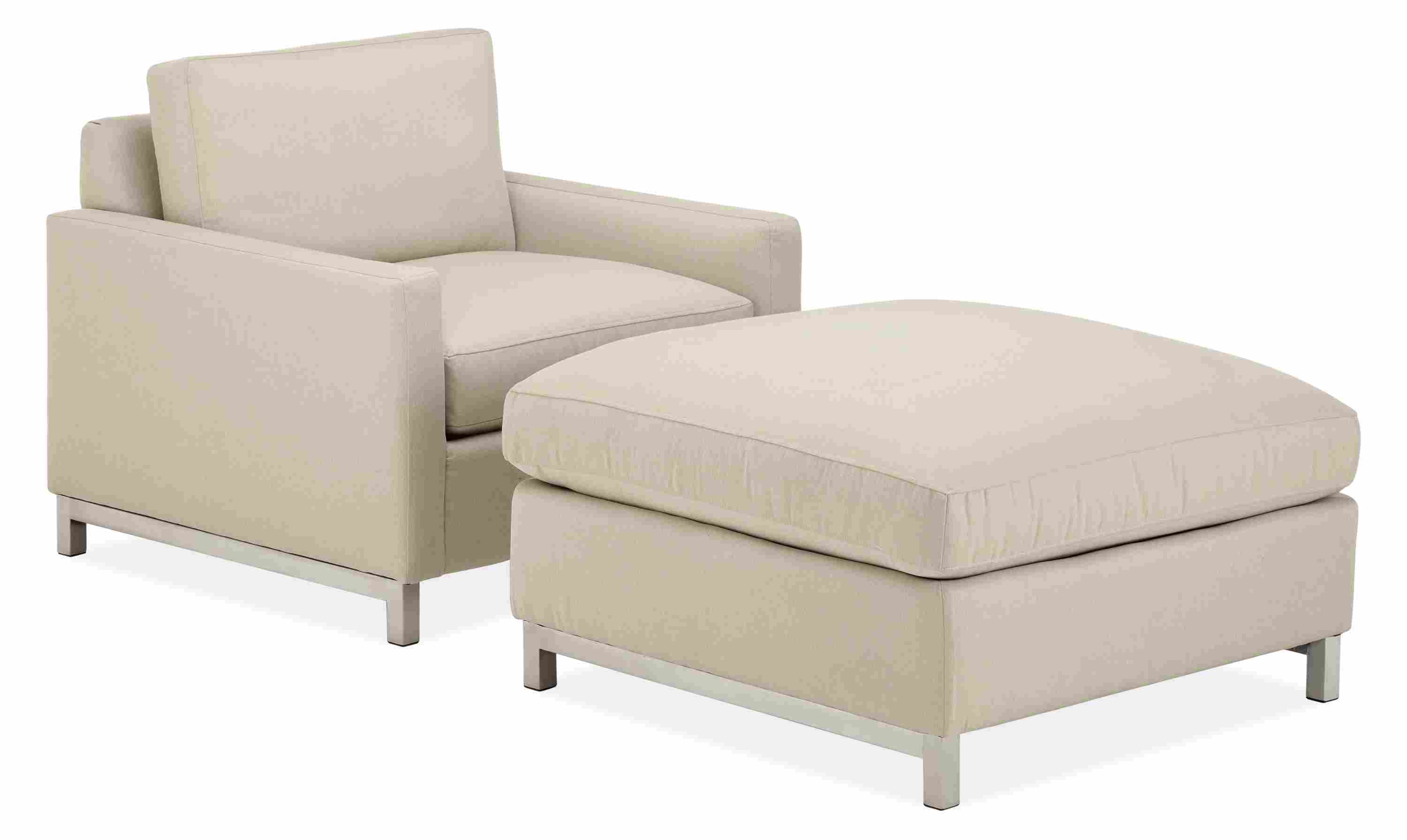 Stevens Chair and Ottoman in Dawson Fabric.