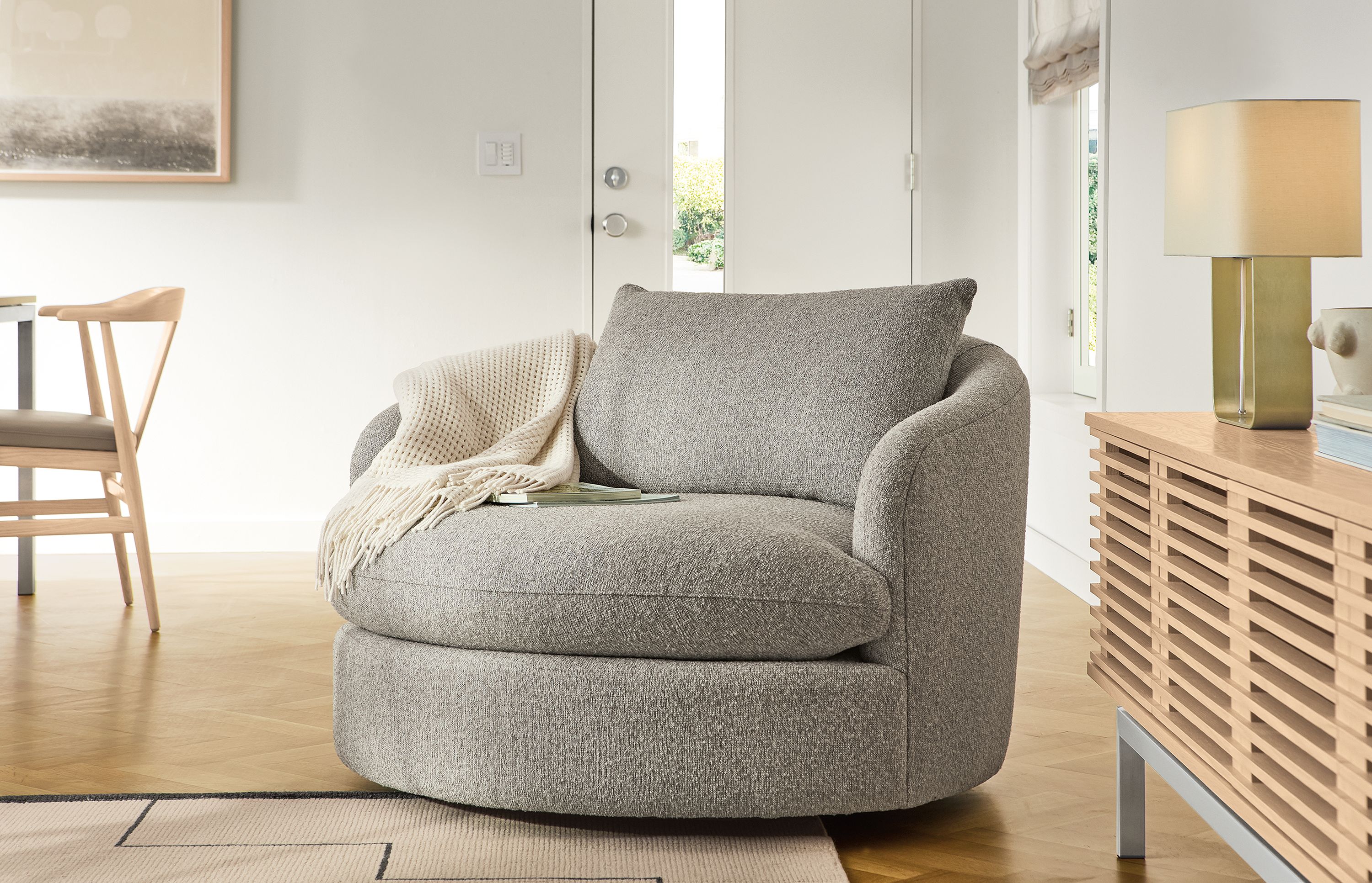 44" swivel chair in Conley cement fabric