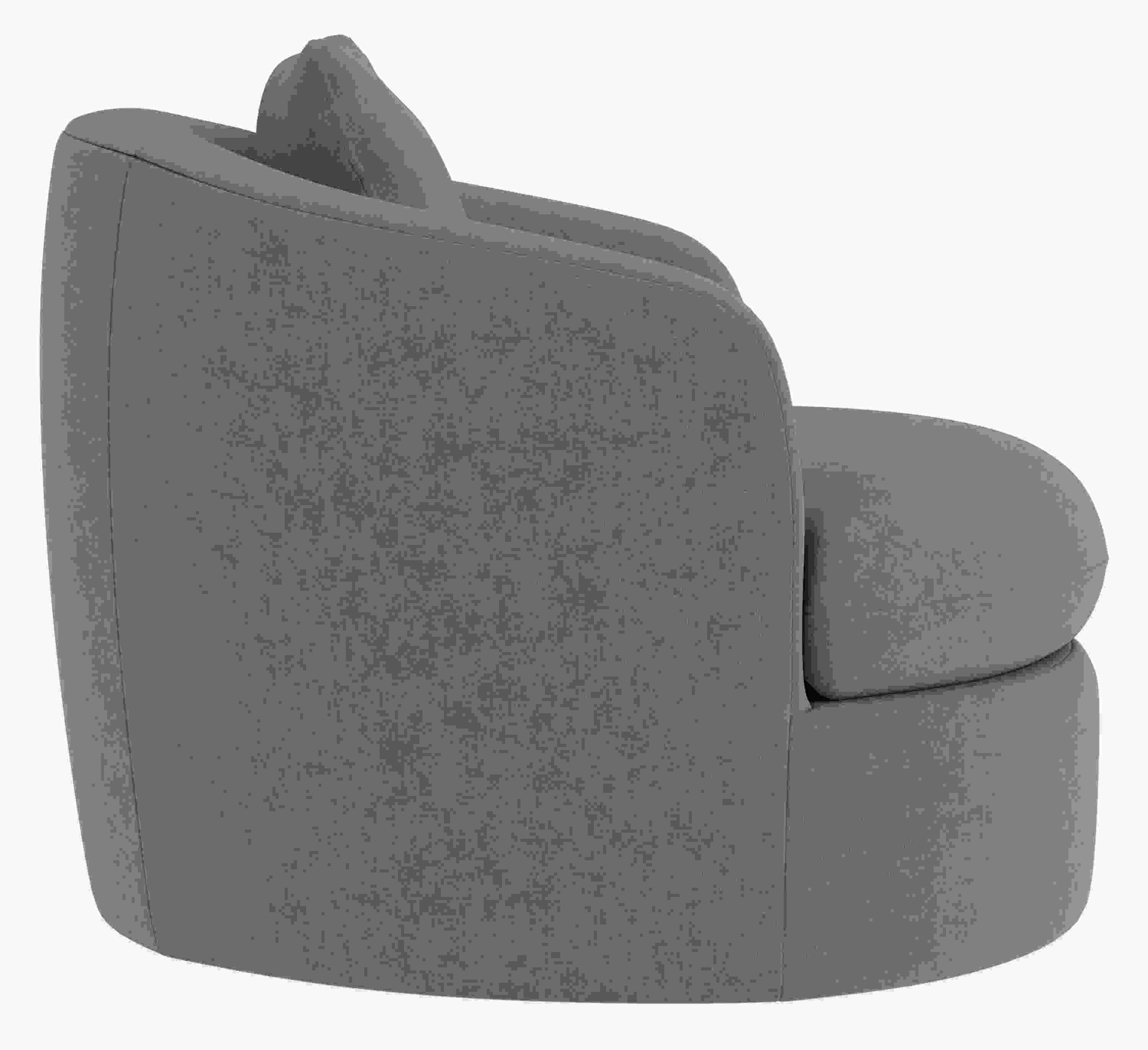Side view of Suri 36-wide Swivel Chair in Windsor Denim.