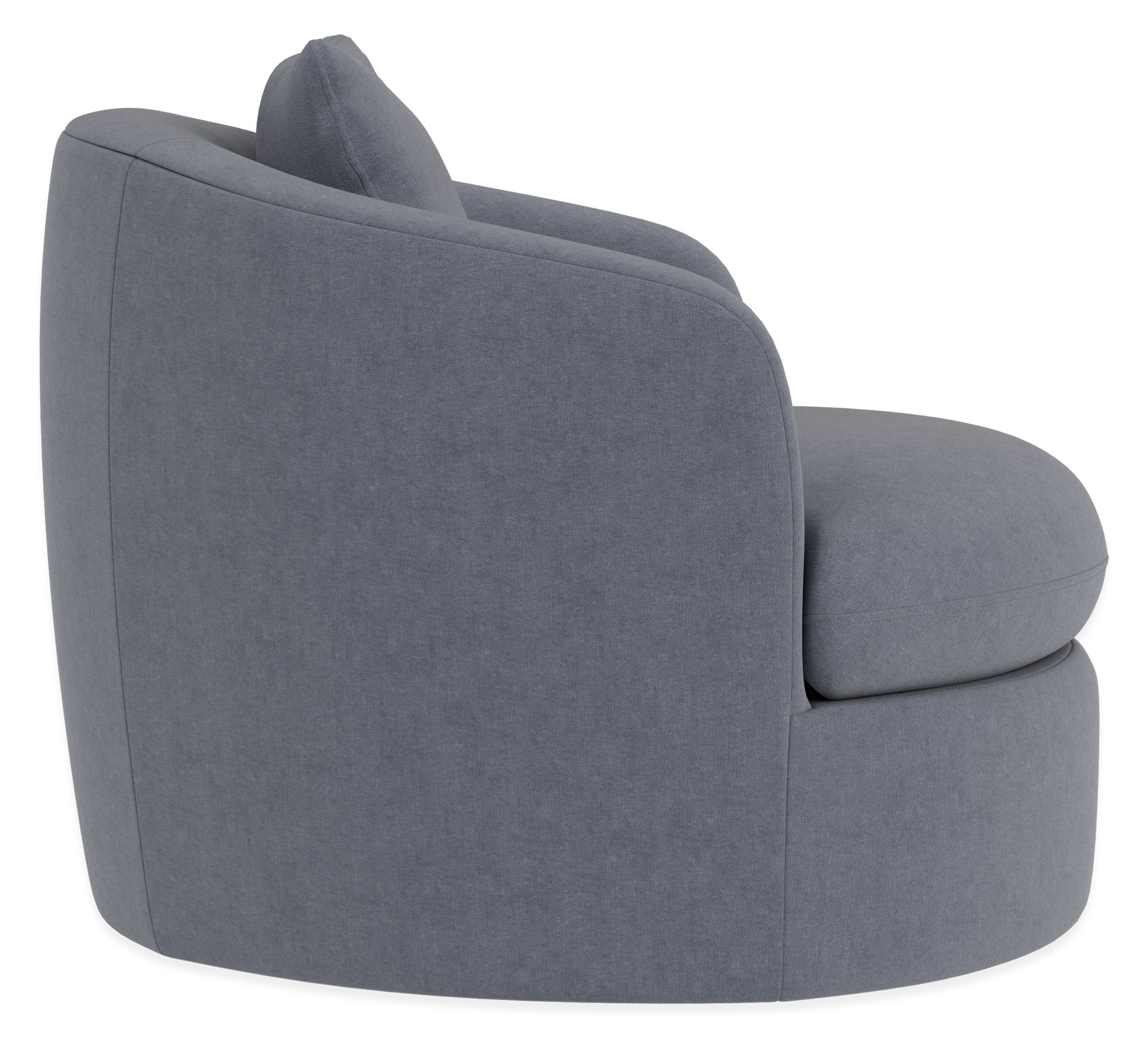 Side view of Suri 36-wide Swivel Chair in Windsor Denim.