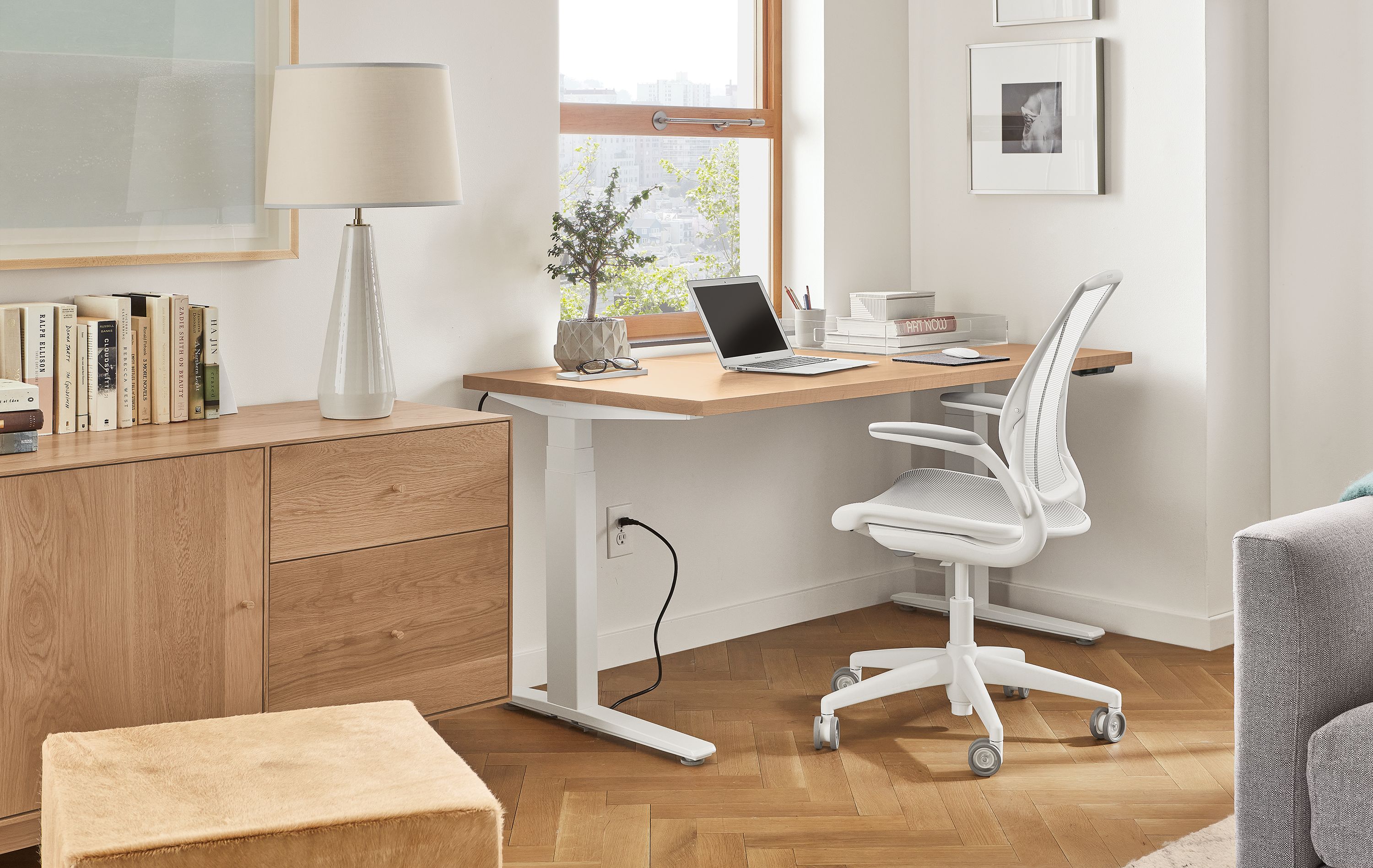 60w desk with rye stain top and white base
