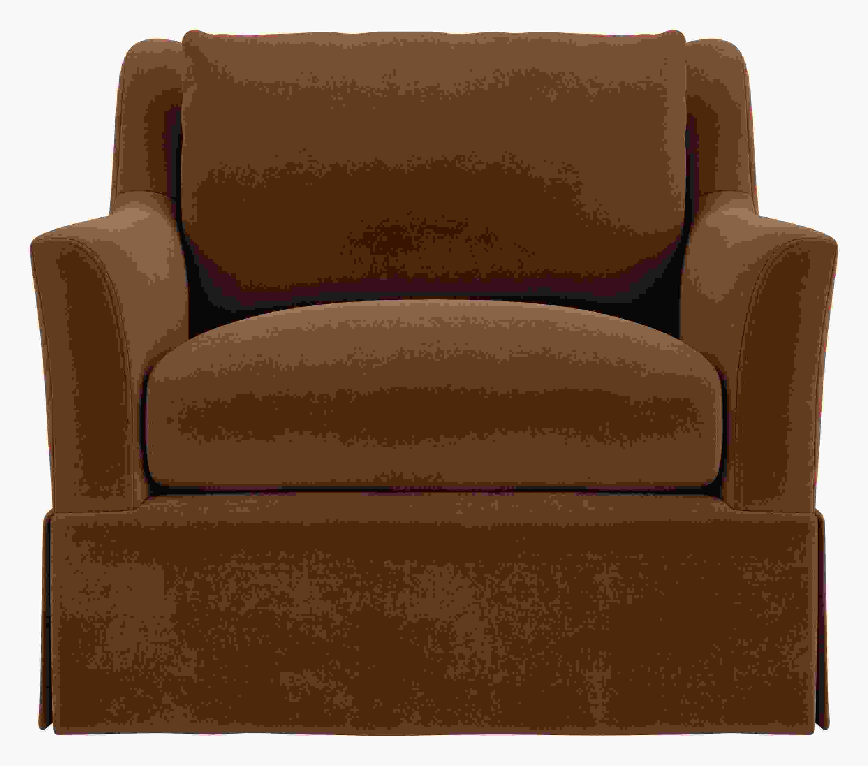 Front view of Sybil Skirted Chair in Redding Nutmeg Fabric.