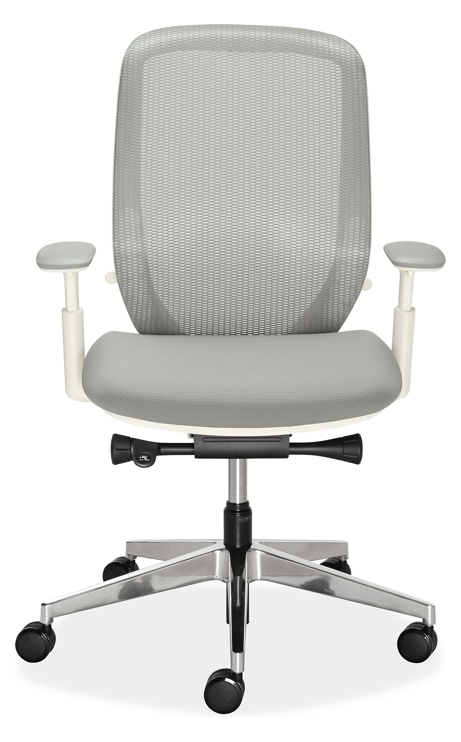 Front view of Sylphy Office Chair in White with Light Grey Mesh.