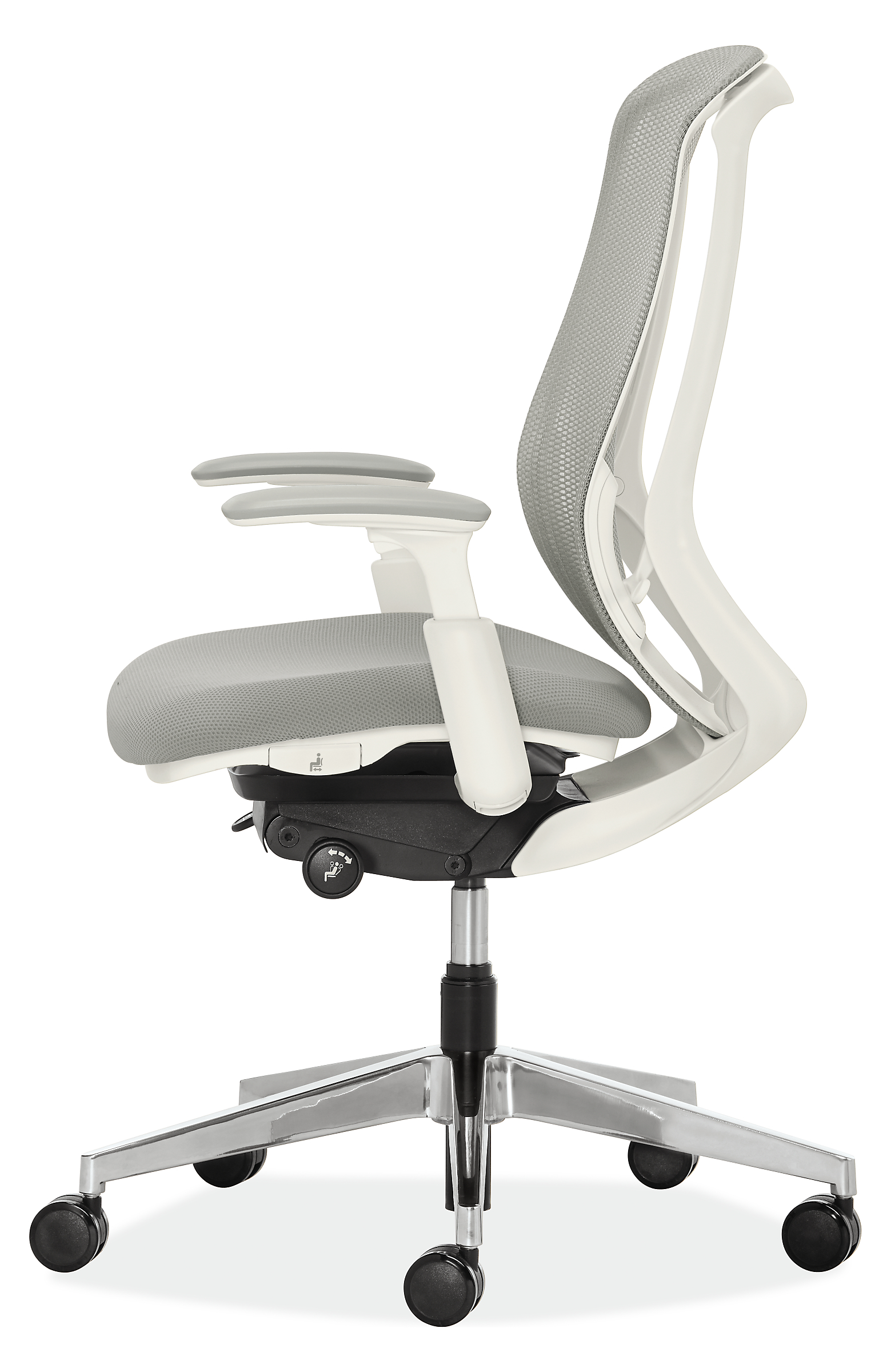 Side view of Sylphy Office Chair in White with Light Grey Mesh.