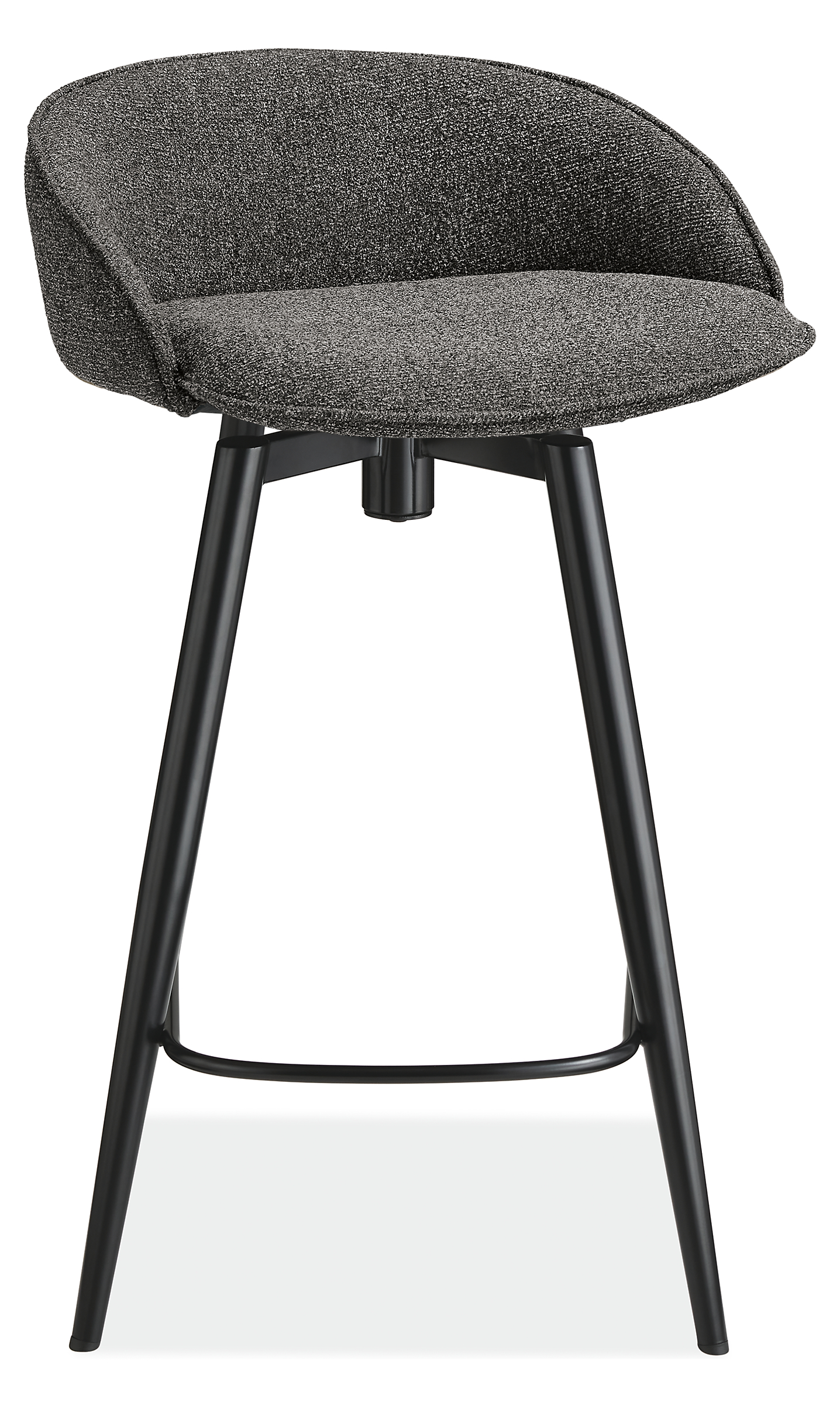 Swiveled view of Sylvan Swivel Counter Stool in Radford Grey Fabric and graphite base.