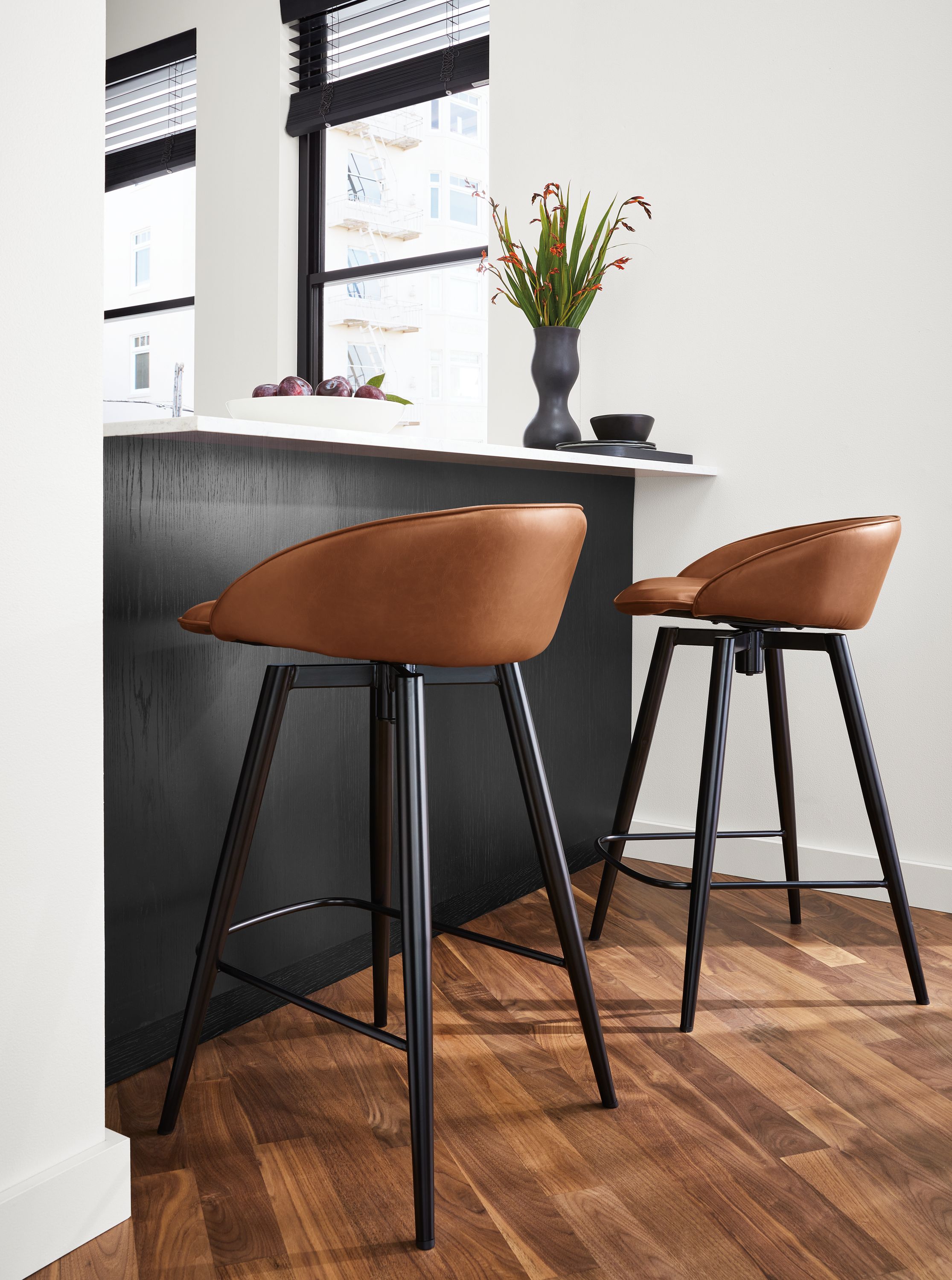 Swivel counter stool in Nola brown synthetic leather
