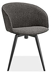 Swiveled view of Sylvan Swivel Side Chair in Radford Grey Fabric and graphite base.