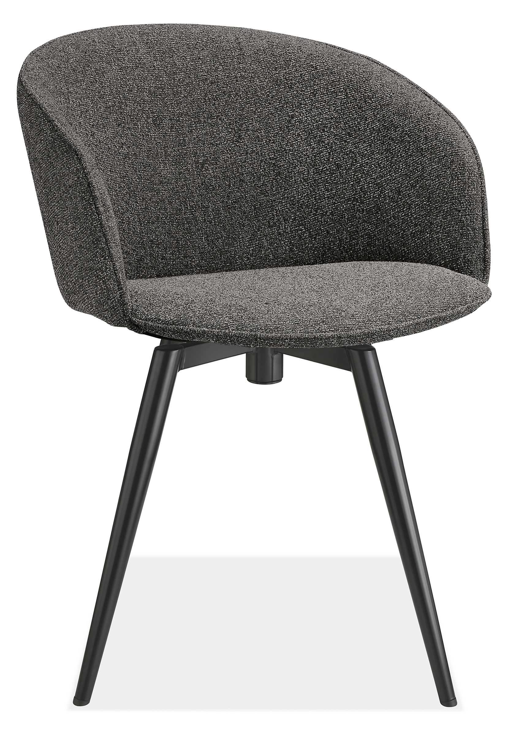 Swiveled view of Sylvan Swivel Side Chair in Radford Grey Fabric and graphite base.