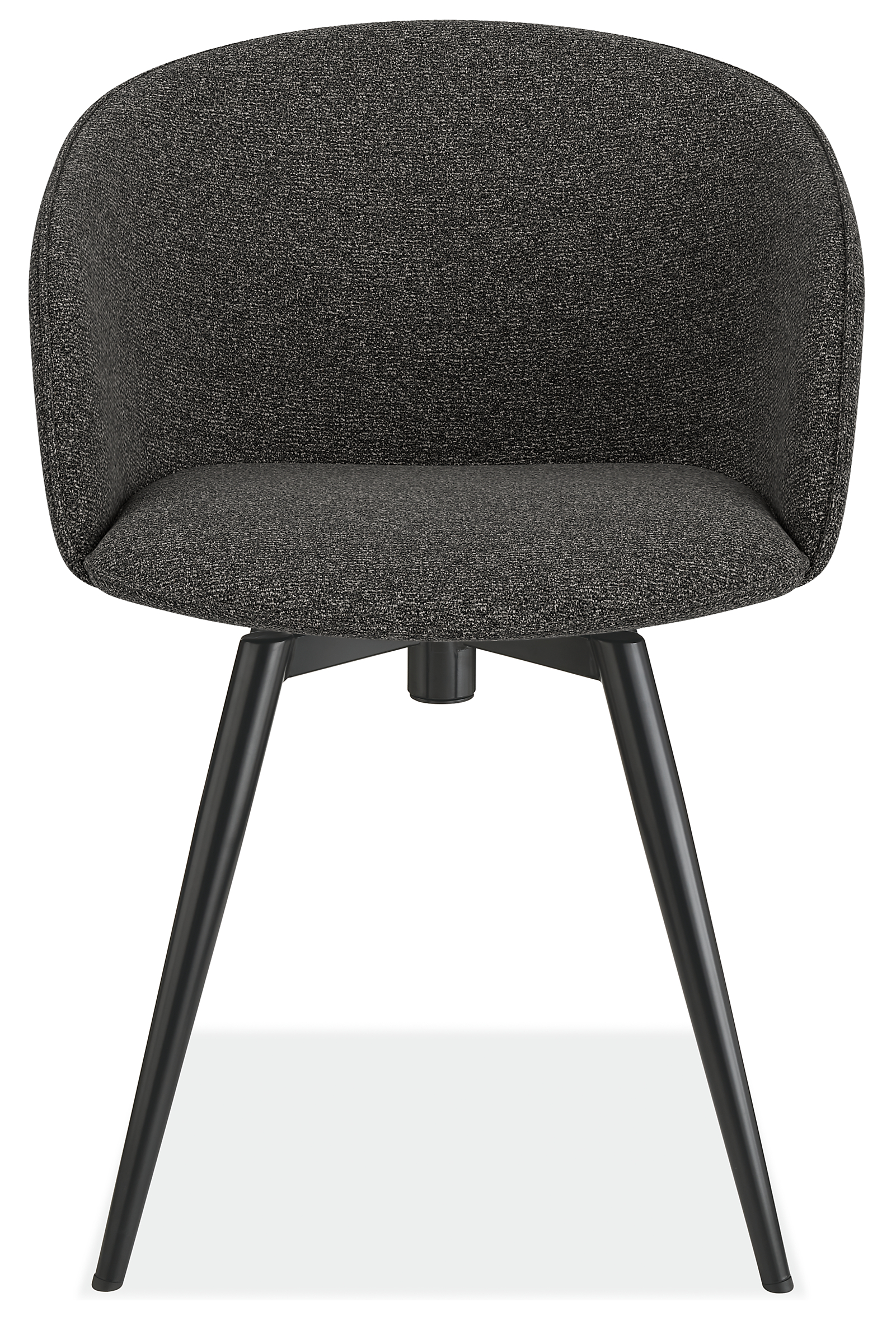 Front view of Sylvan Swivel Side Chair in Radford Grey Fabric and graphite base.