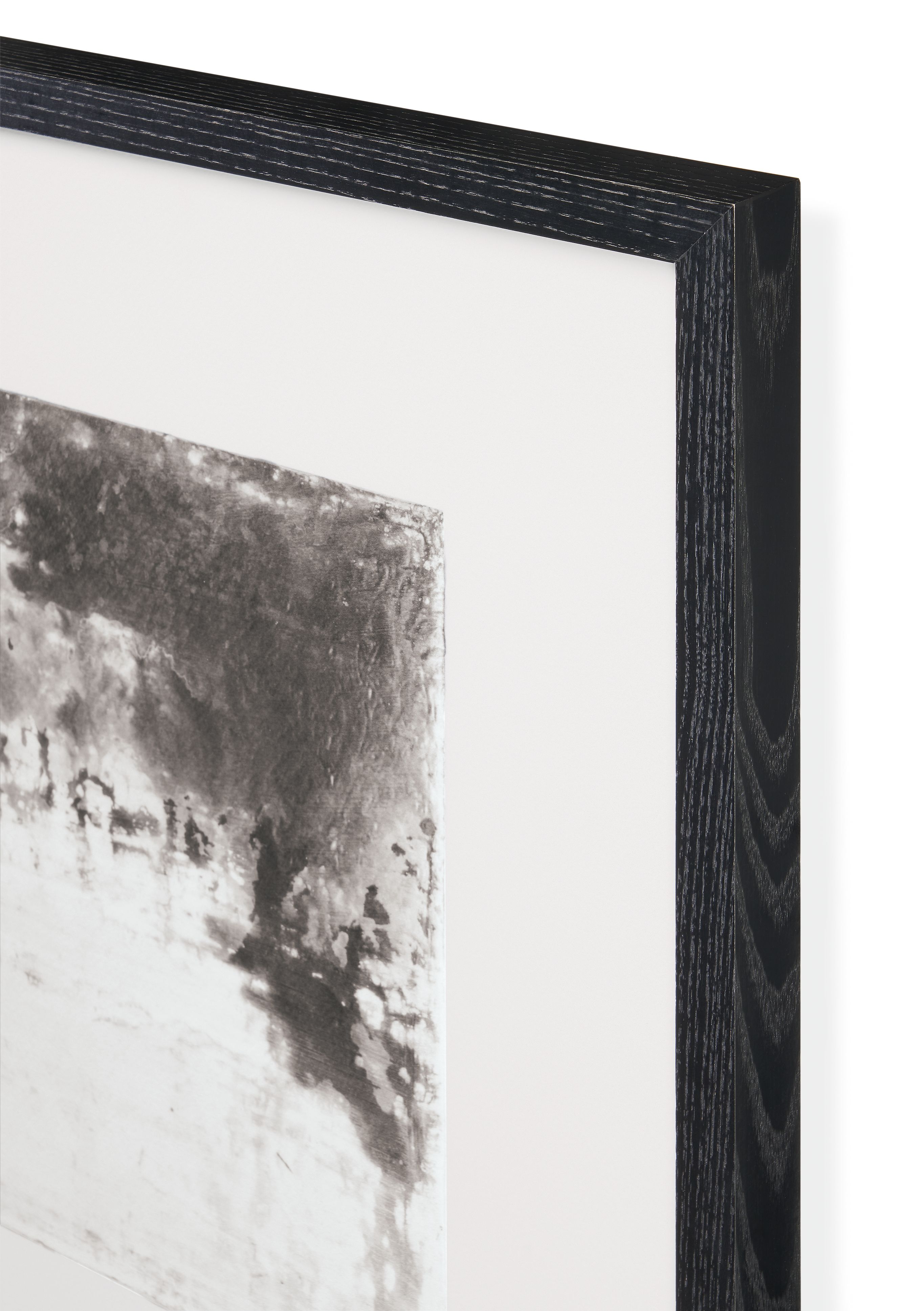 Corner detail of black frame for Chantal Talbot artwork.
