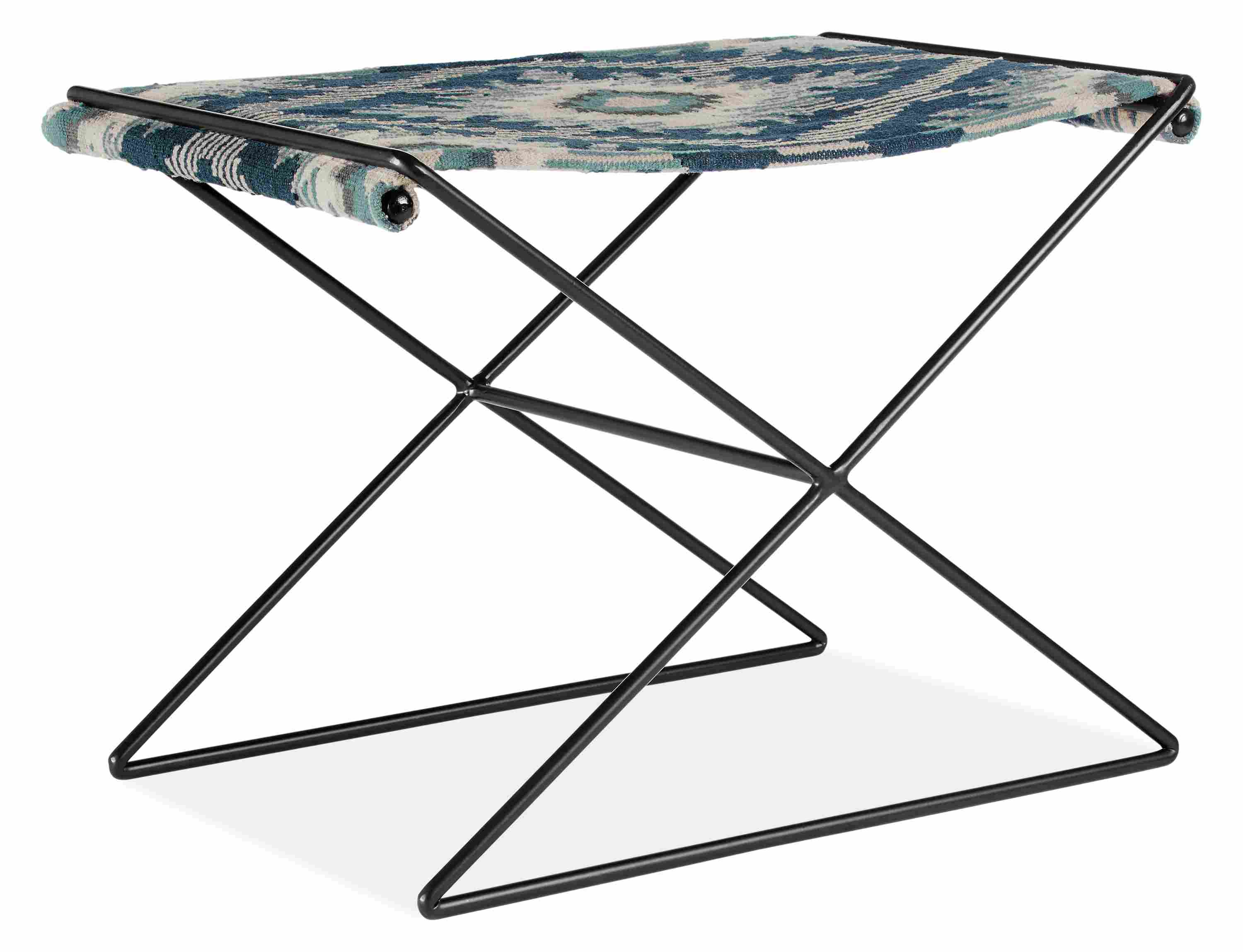 Angled view of Tavi 25-wide Stool in Kilim Ink.