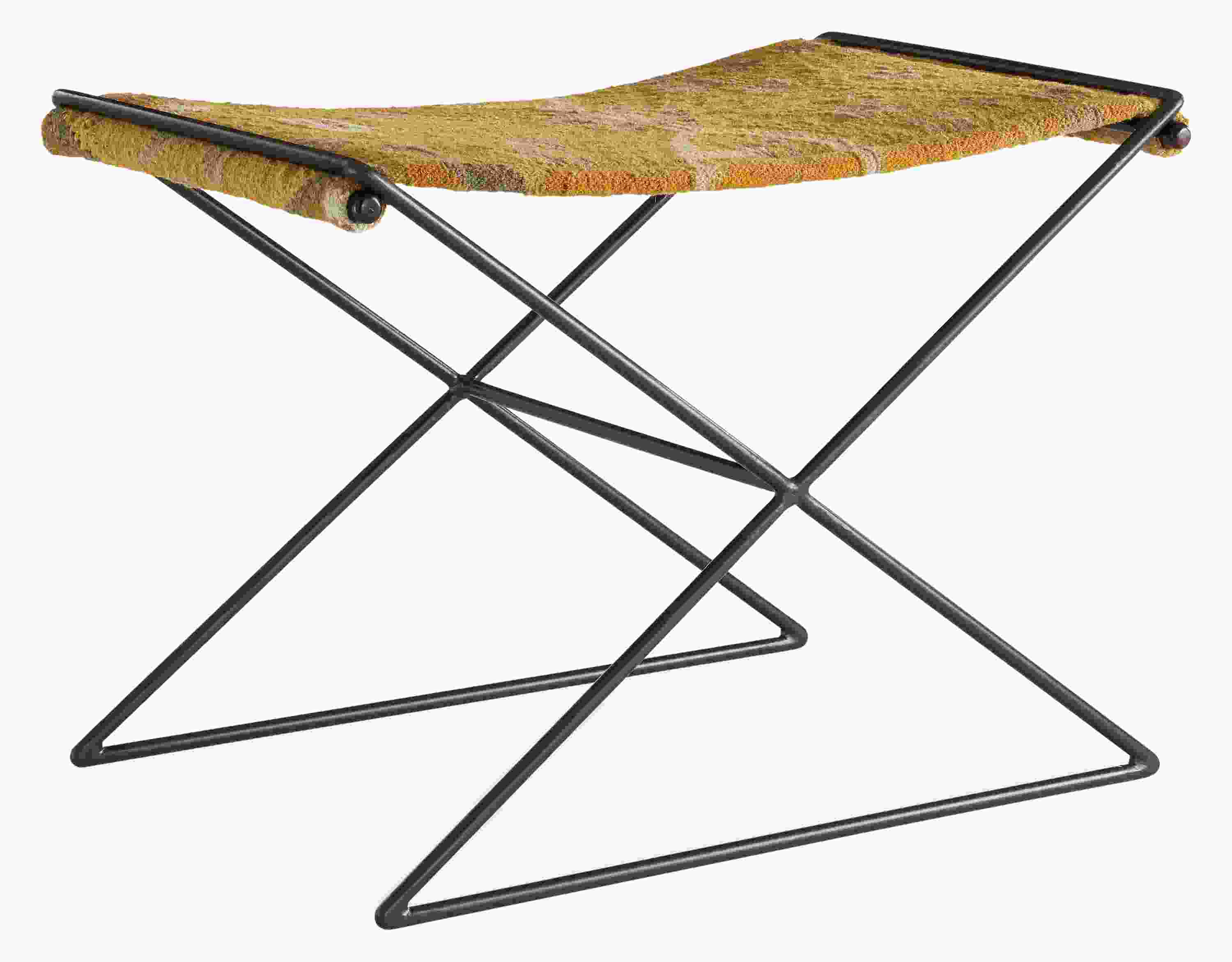 Angled view of Tavi 25-wide Stool in Kilim Saffron.