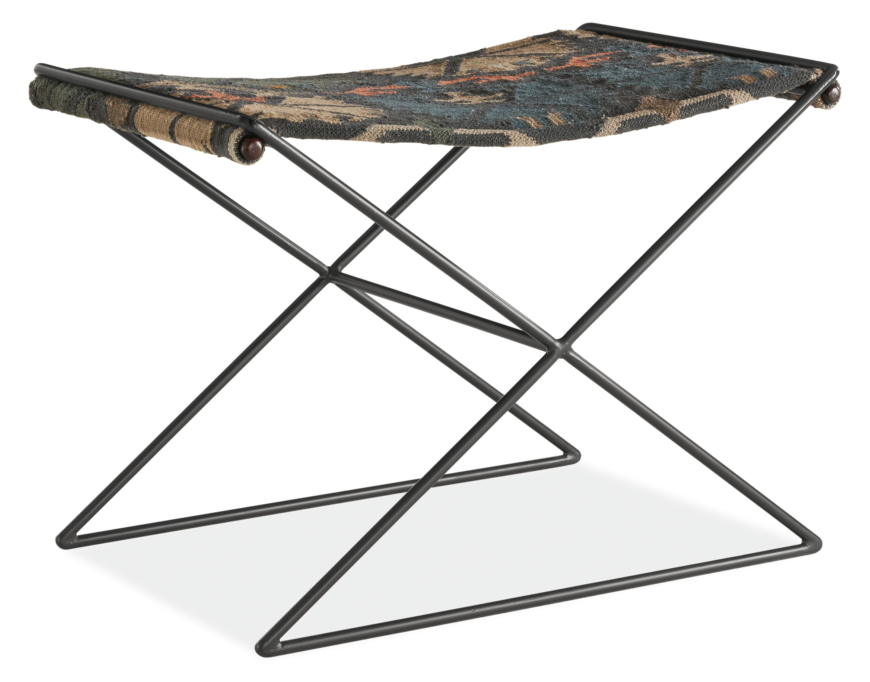 Angled view of Tavi 25-wide Stool in Kilim Indigo.