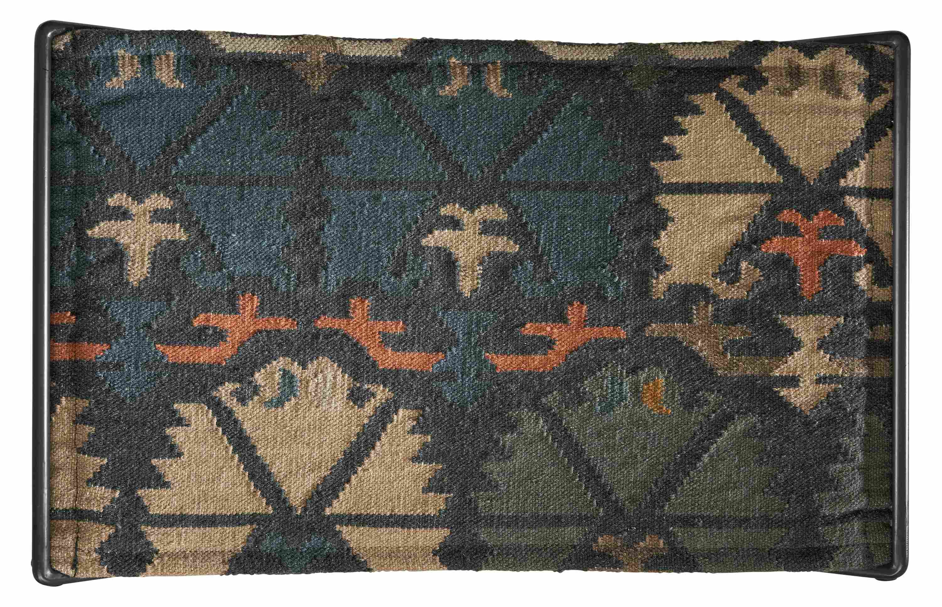 Detail of Tavi 25w 16d 18h Stool in Kilim Indigo.