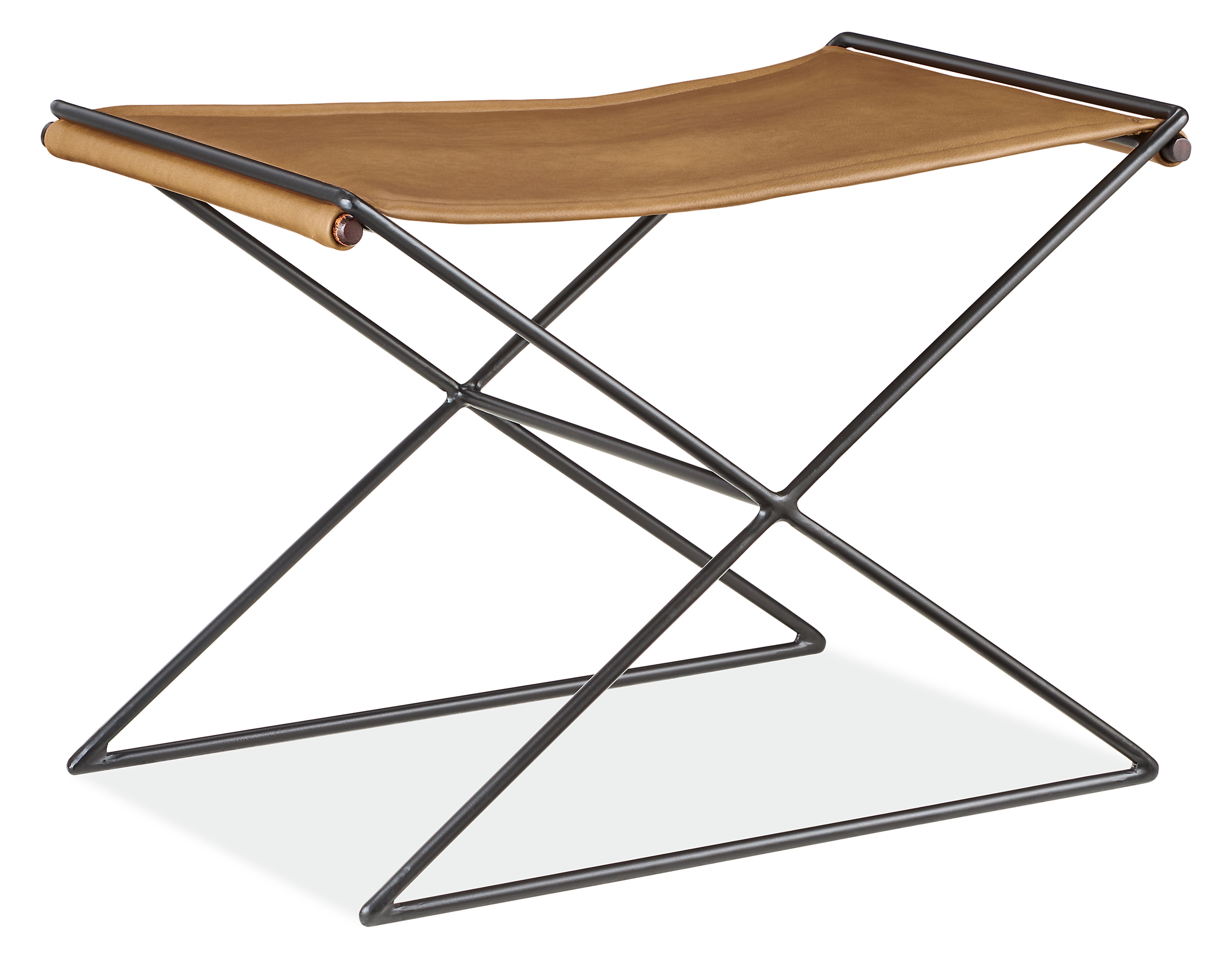angled view of Tavi 25x16 18h Stool in Laino Camel Leather.