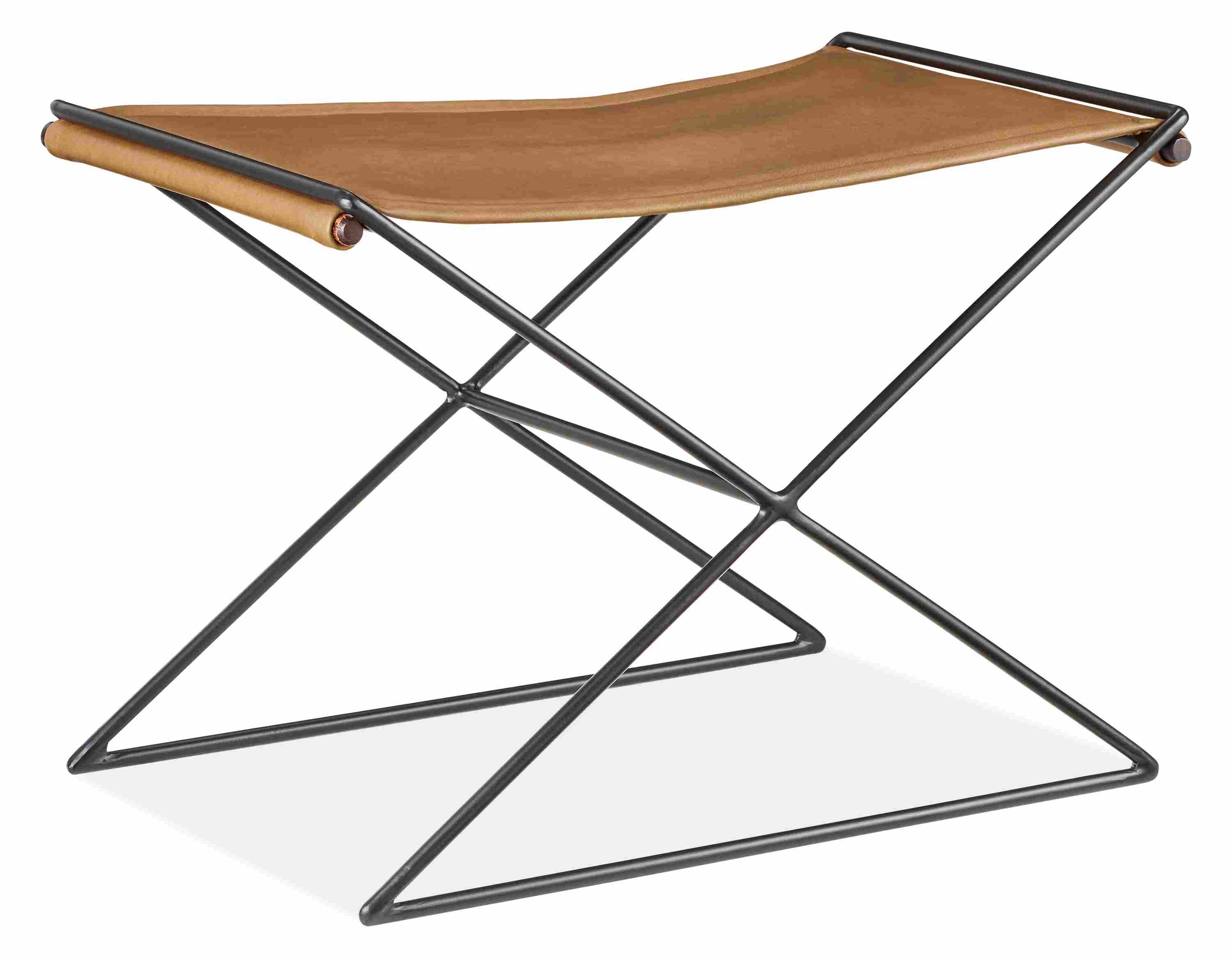 angled view of Tavi 25x16 18h Stool in Laino Camel Leather.