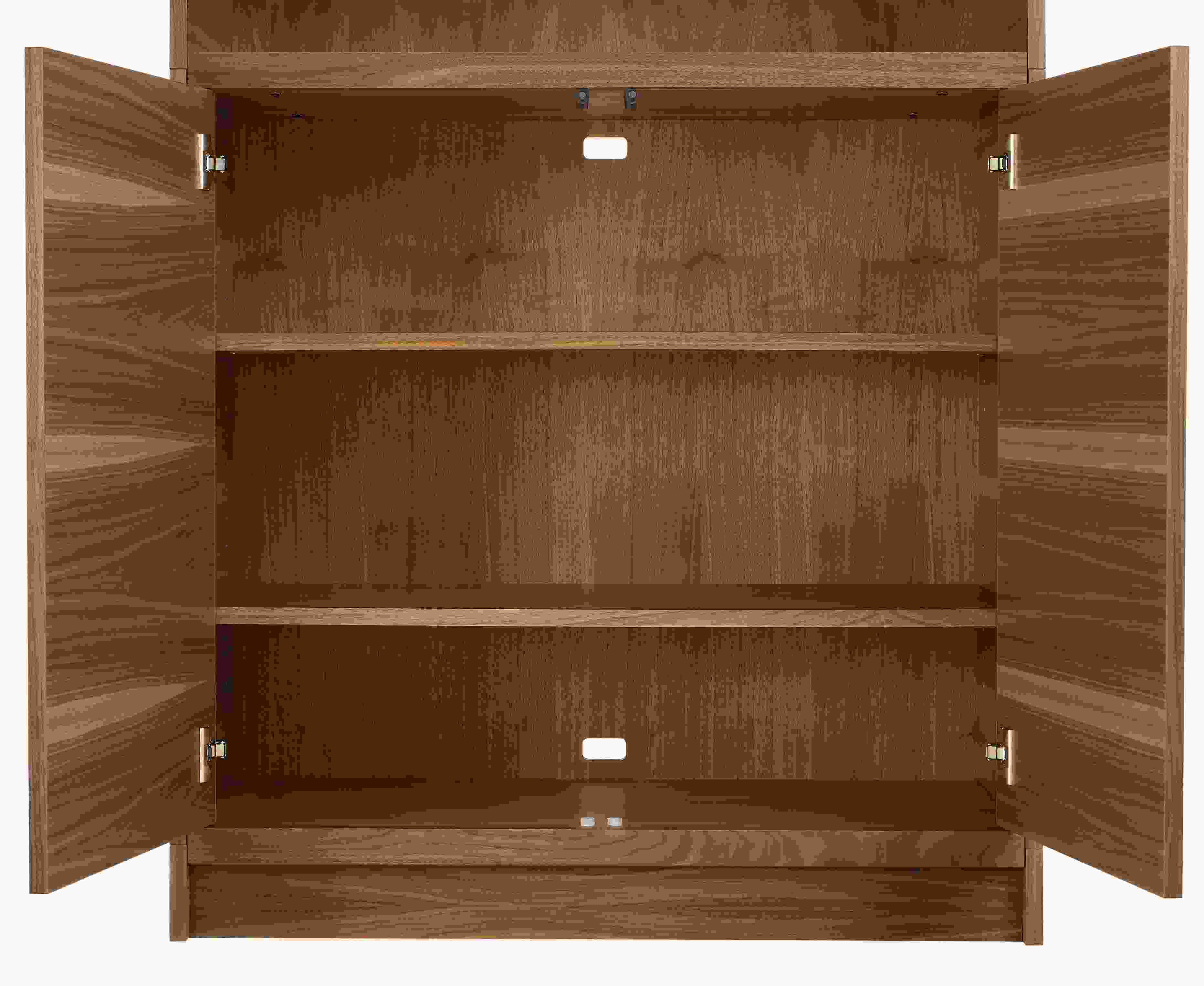 detail of taylor 36-wide two-door piece with 2 shelves.