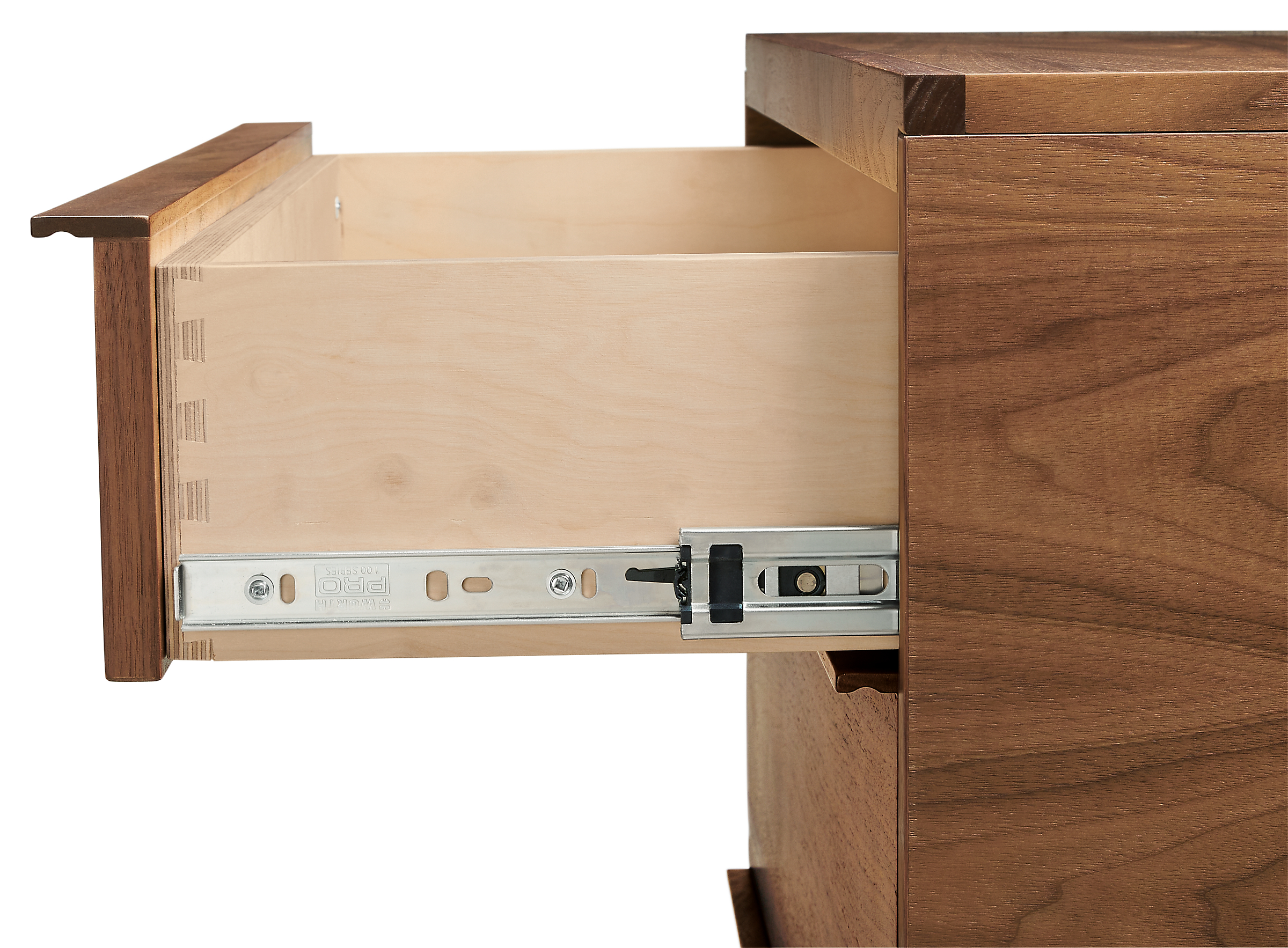 close-up of side of taylor storage cabinet drawer glides.