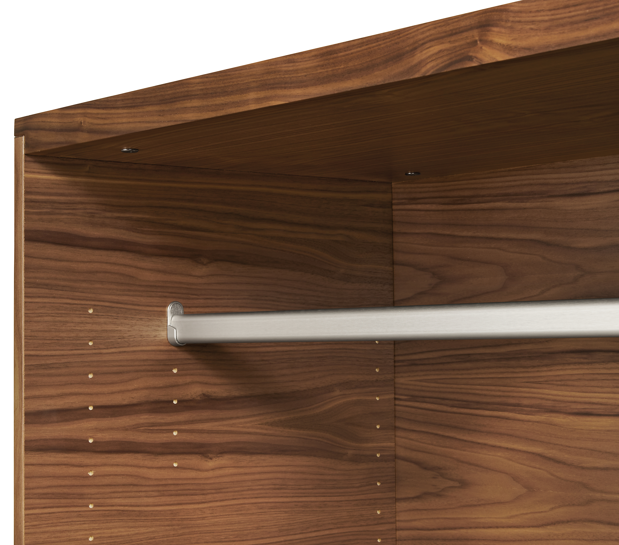 close-up of taylor storage cabinet metal hangbar.