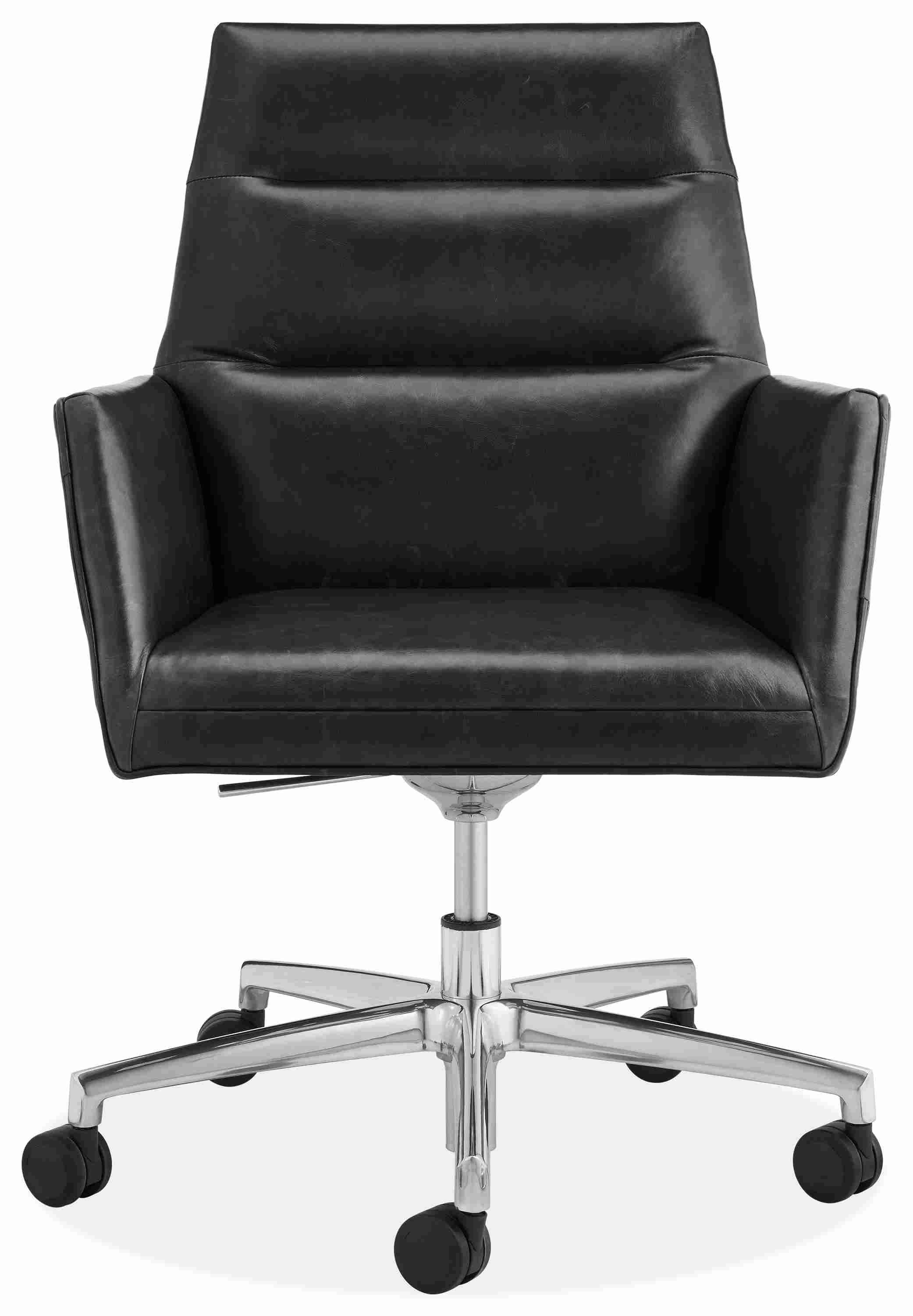 Front view of Tenley Office Chair in Urbino Black leather.