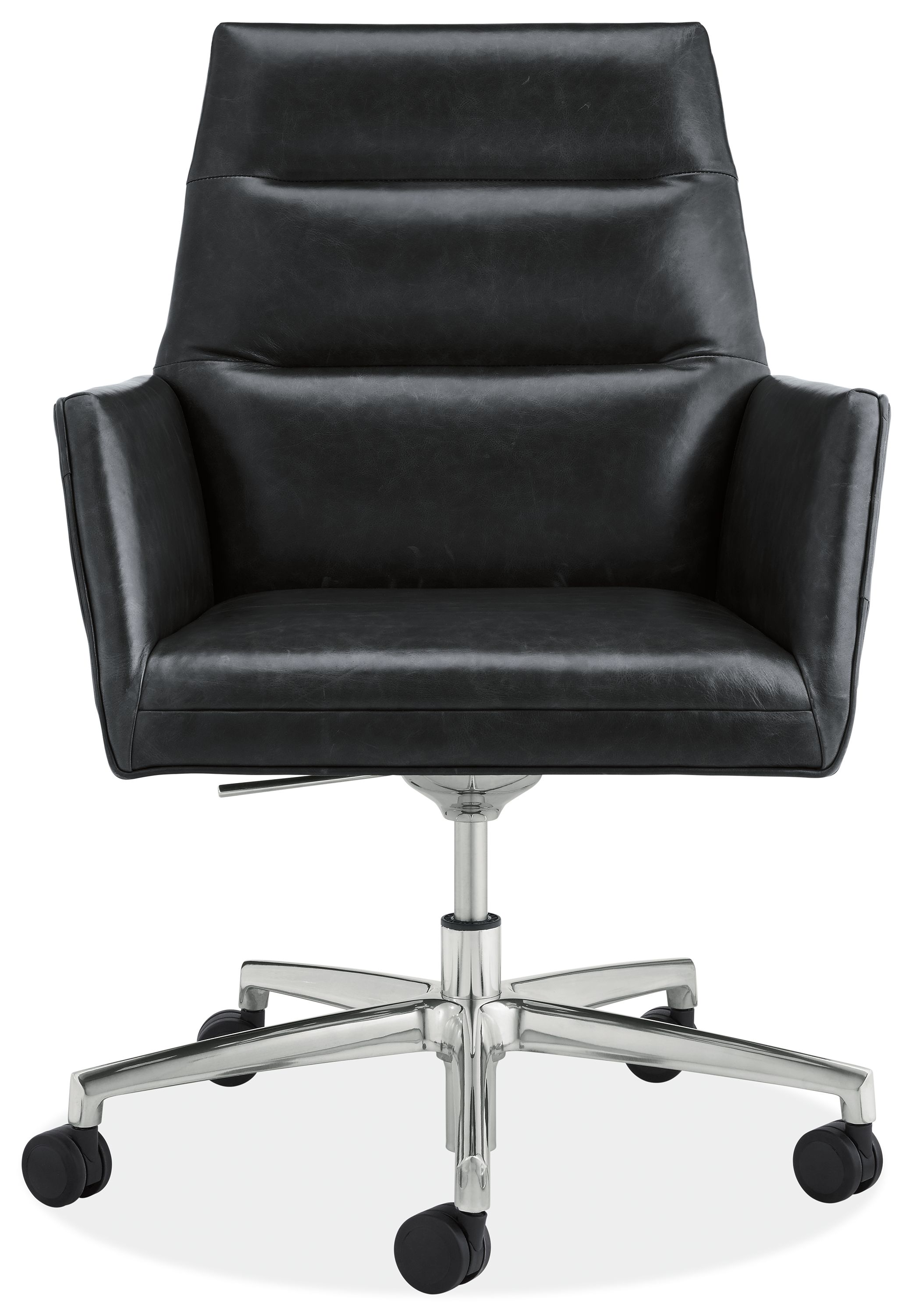 Front view of Tenley Office Chair in Urbino Black leather.