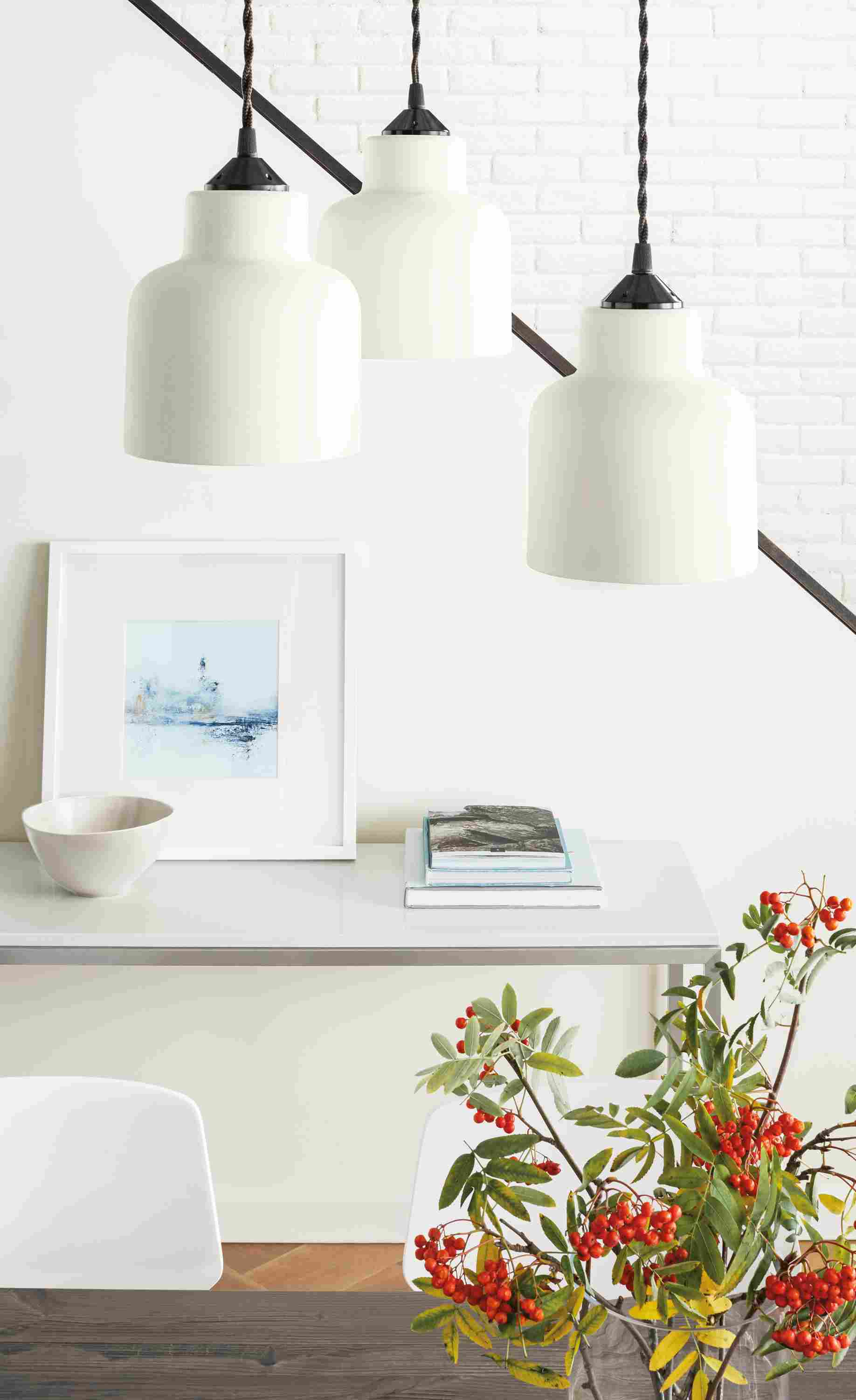 Detail of Tephra cylinder pendant in white.