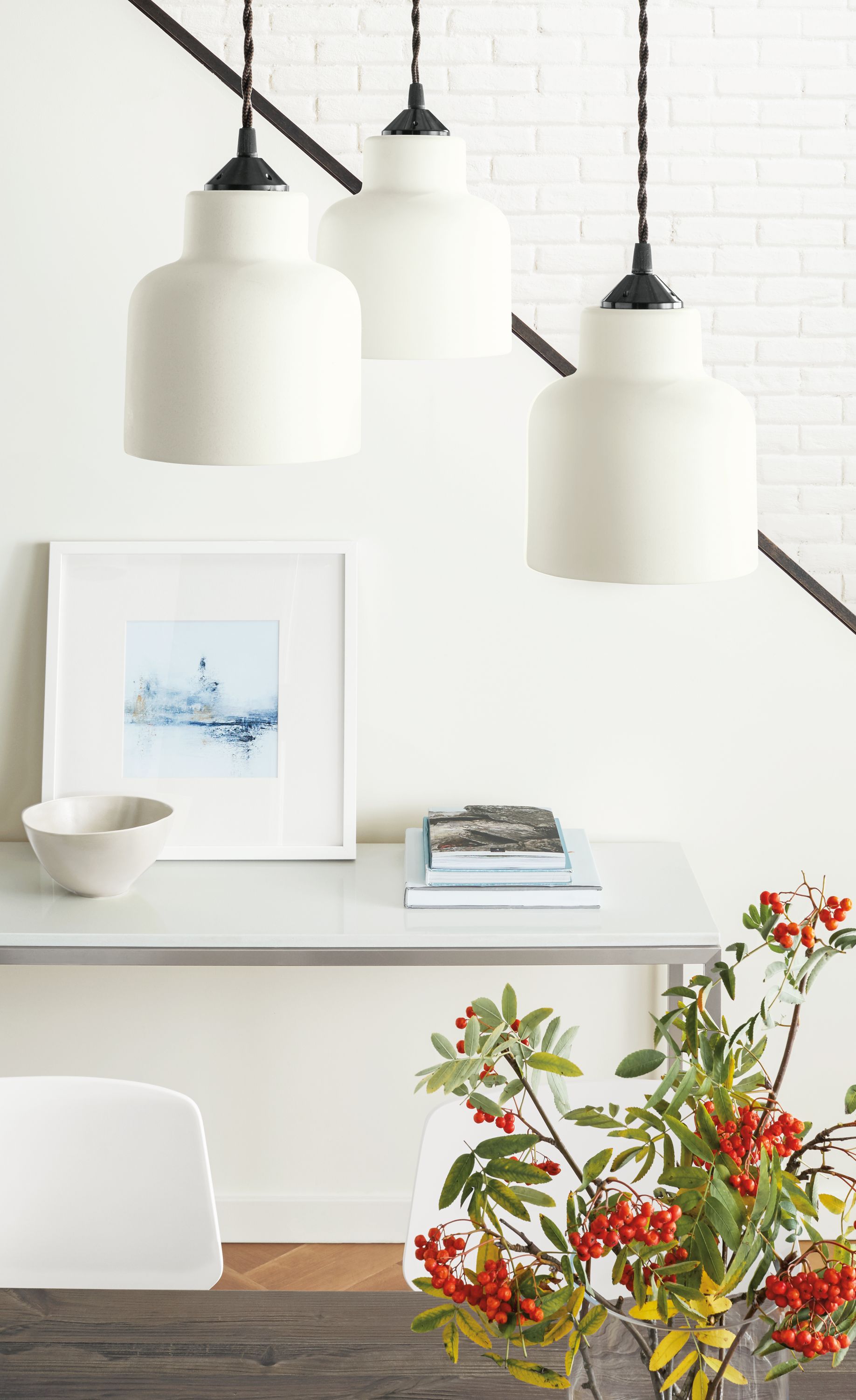 Detail of Tephra cylinder pendant in white.