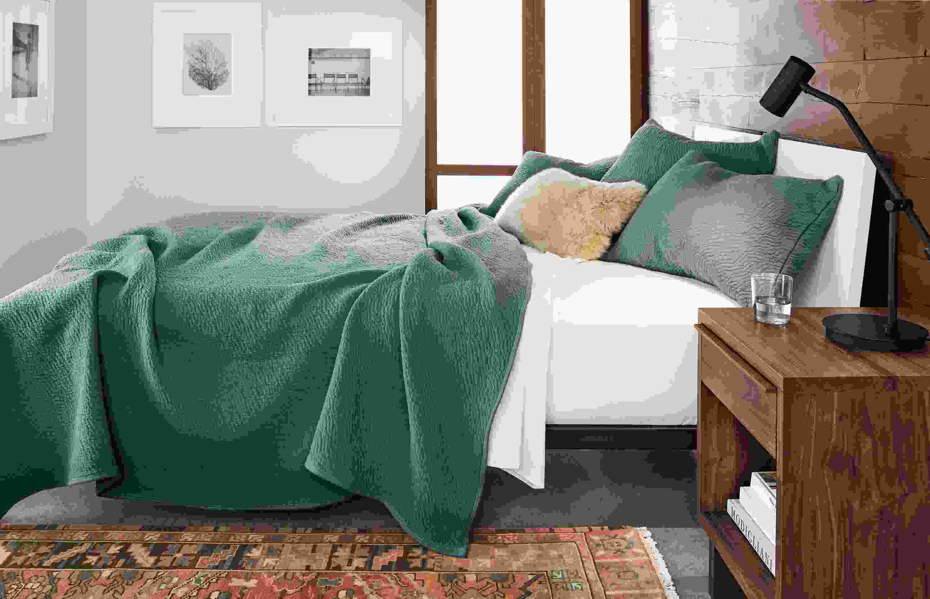 Detail of Thea Matelasse coverlet in spa.