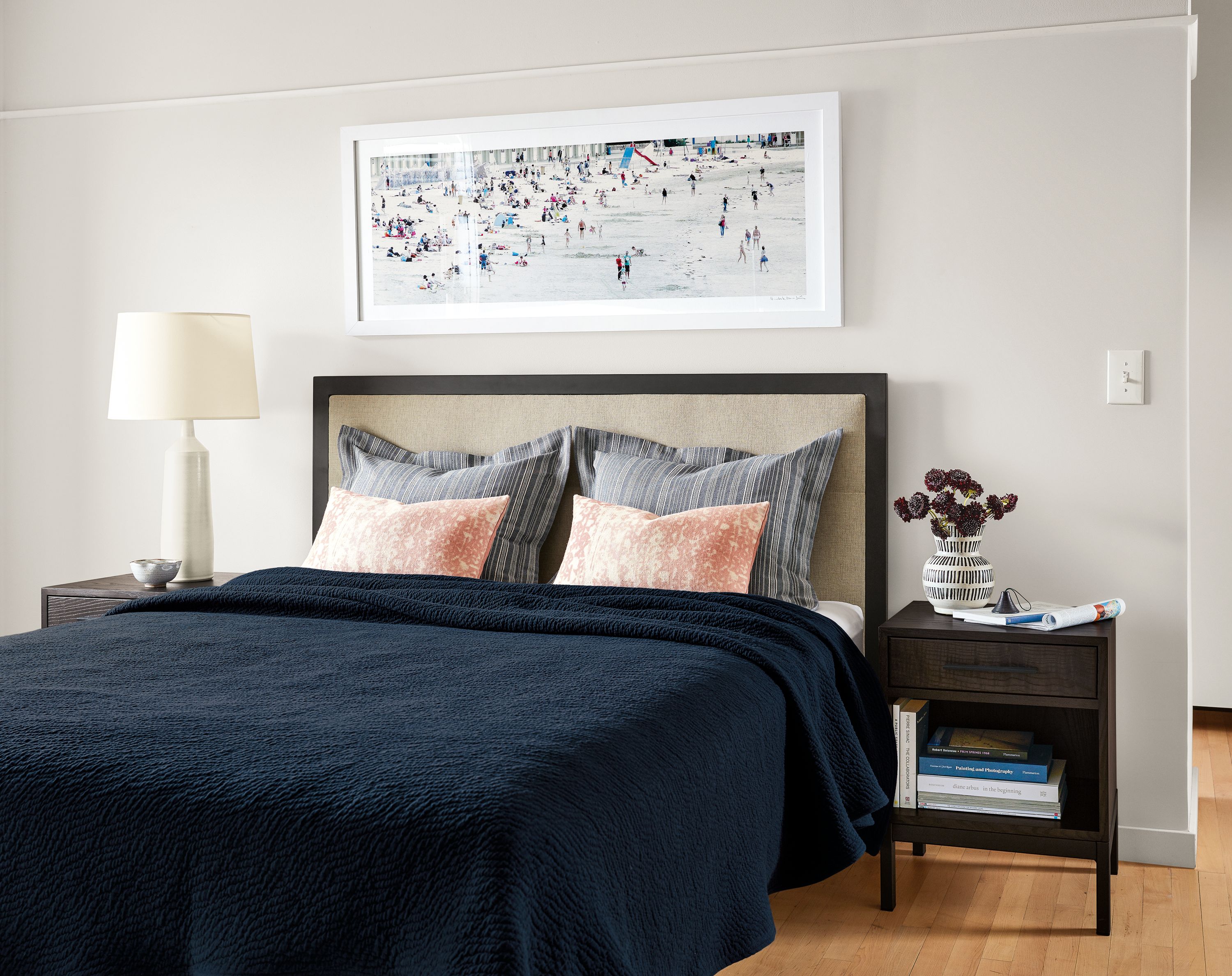 Detail of Thea Matelasse full-queen coverlet in indigo.