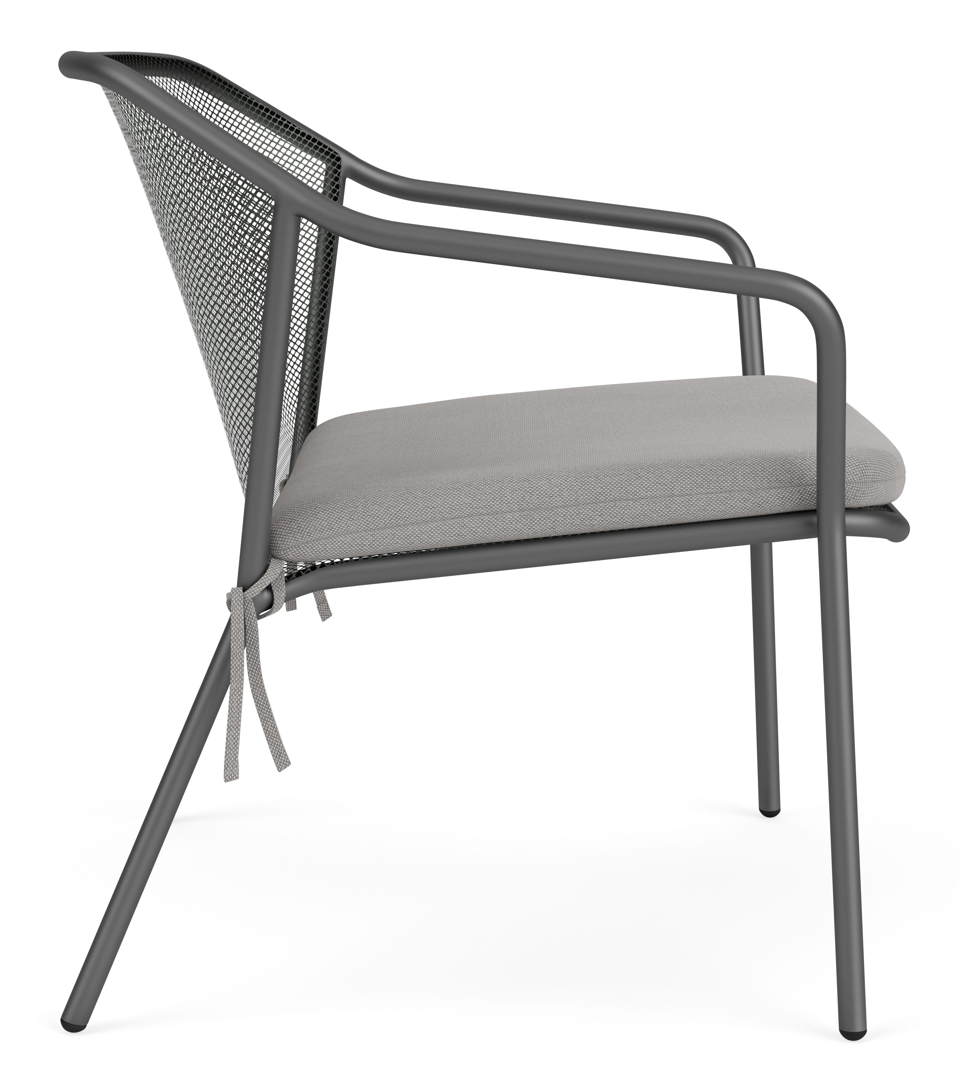 Side view of Theo Lounge Chair with Cushion in Pelham Smoke.