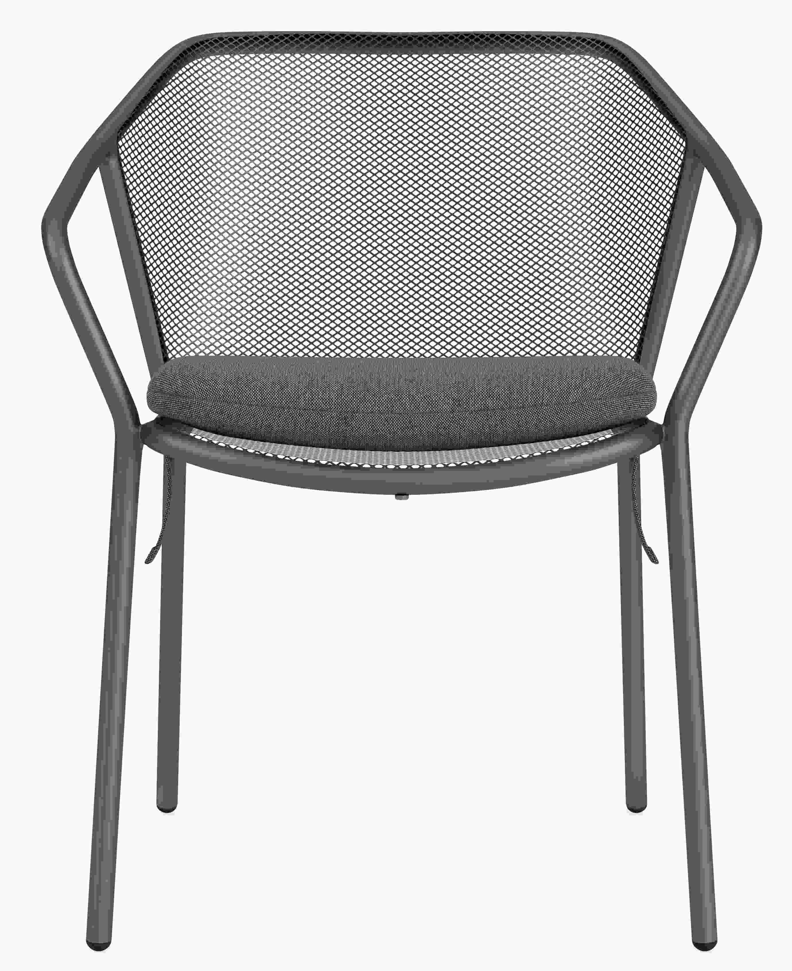 Front view of Theo Chair with Cushion in Pelham smoke fabric.