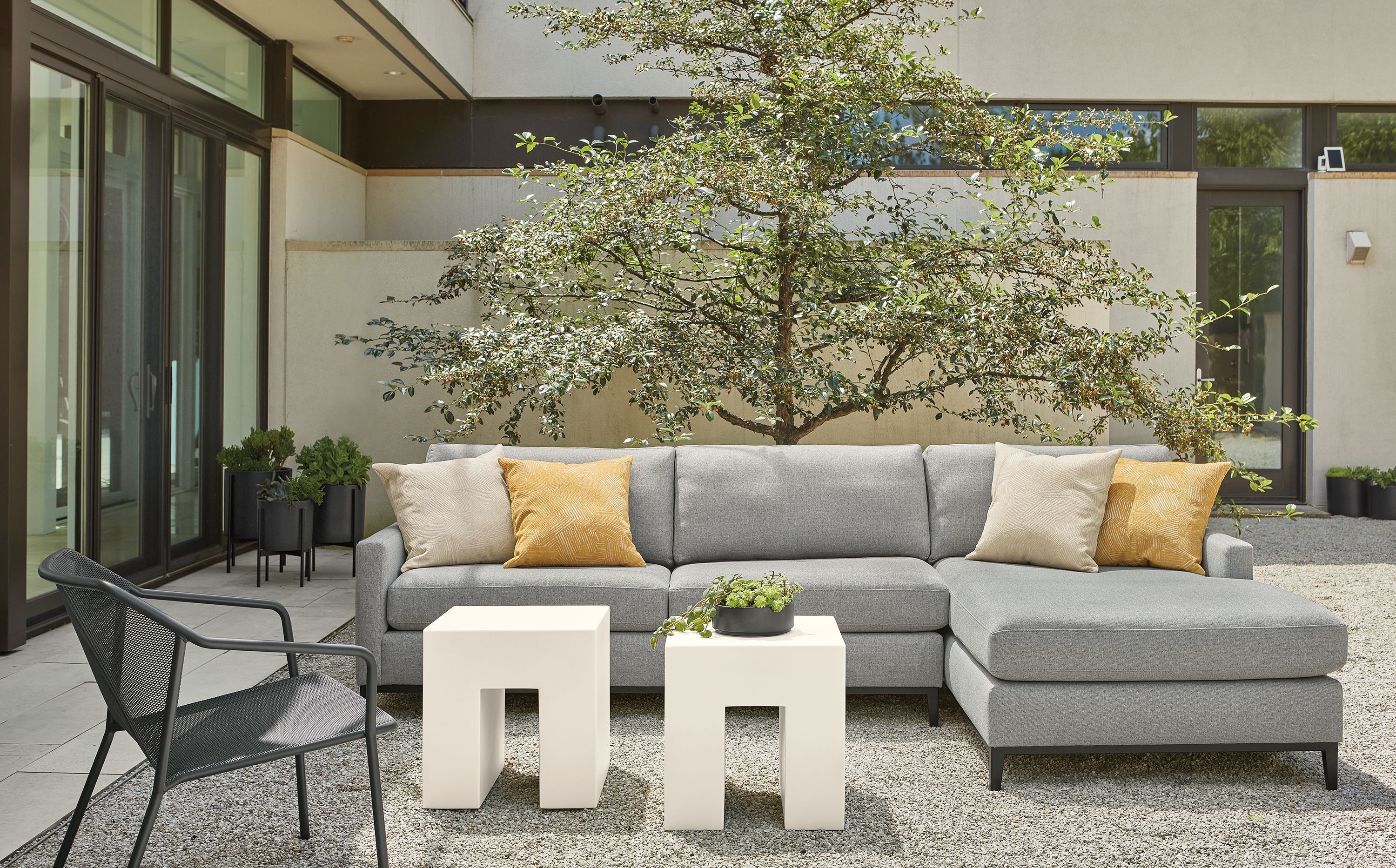 116" sofa with right-arm chaise in Mist steel fabric