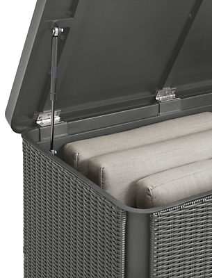 Detail view of small Turia Cushion Box in Graphite.
