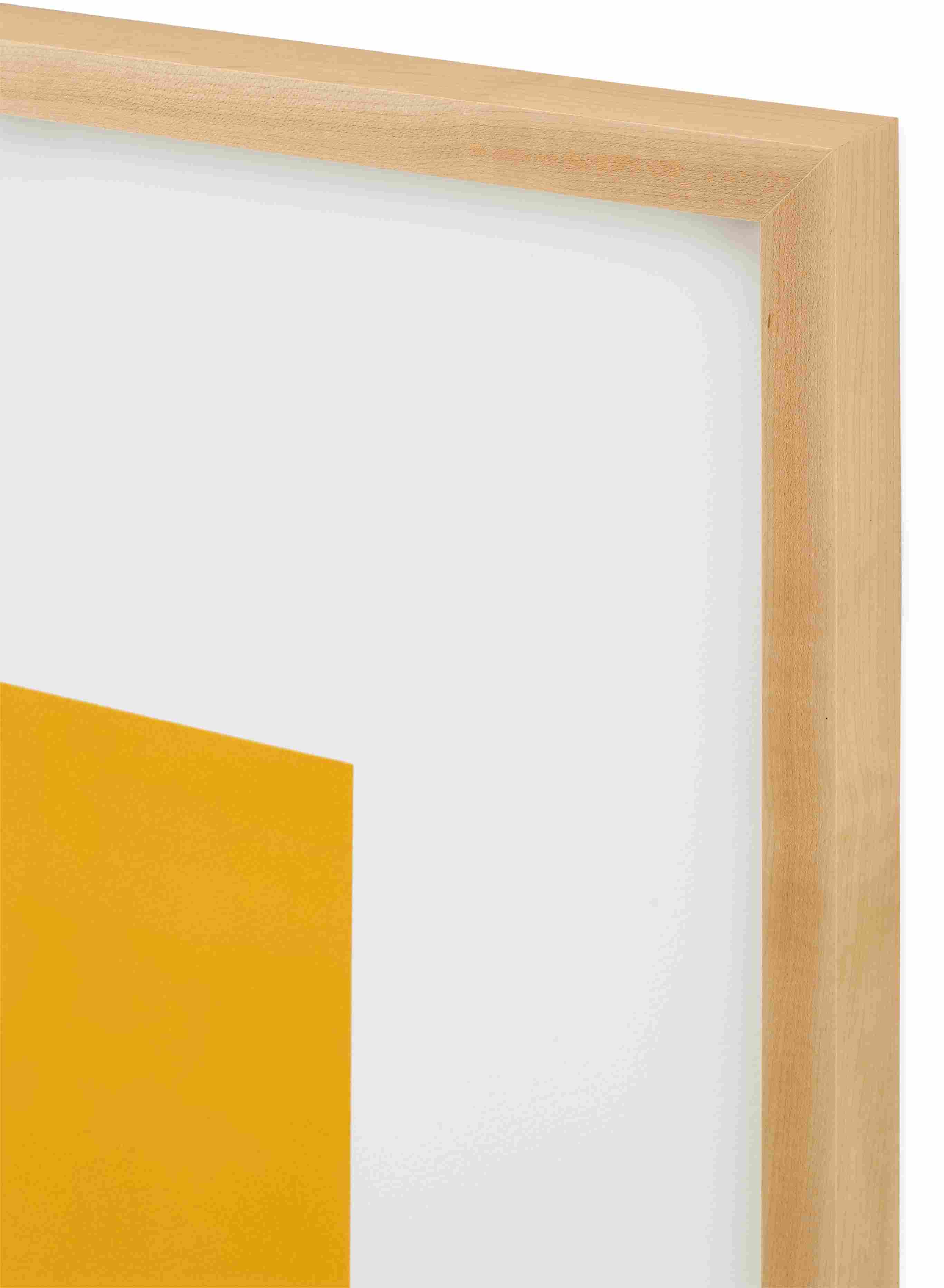 Detail of maple frame on Juni Van Dyke artwork, Gold Untitled 2025.