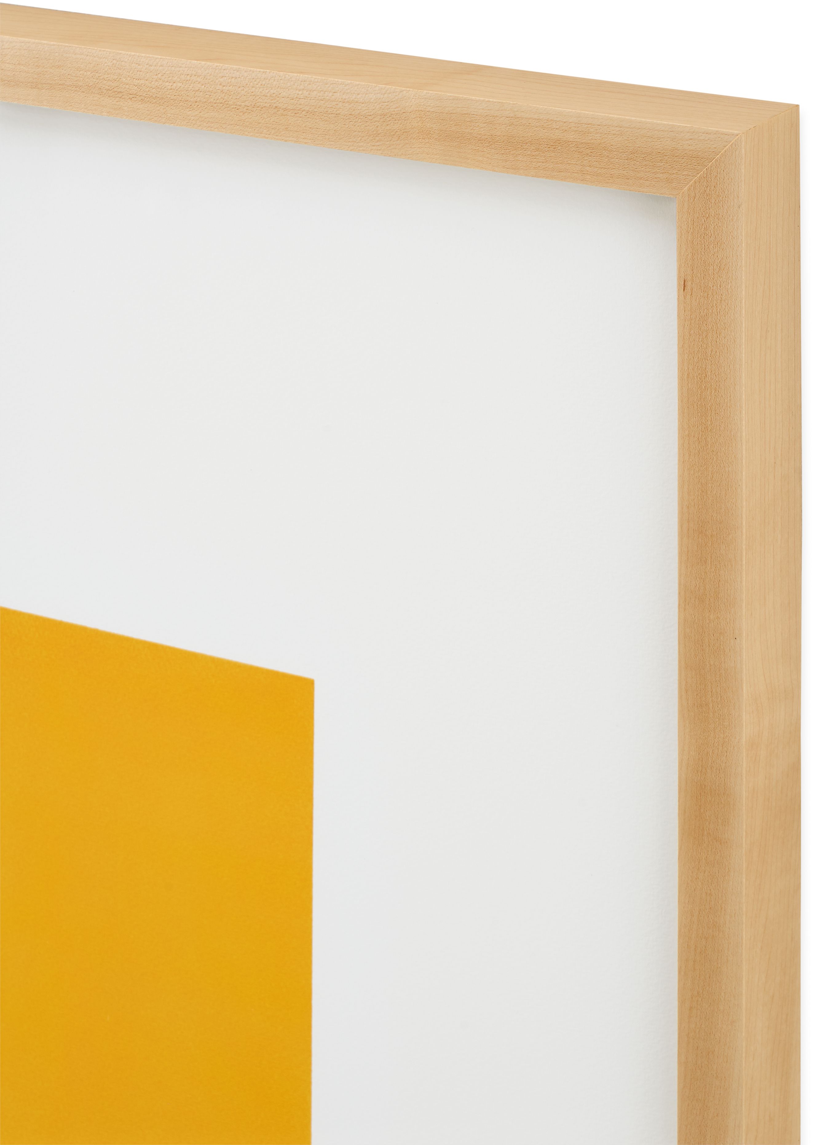 Detail of maple frame on Juni Van Dyke artwork, Gold Untitled 2025.