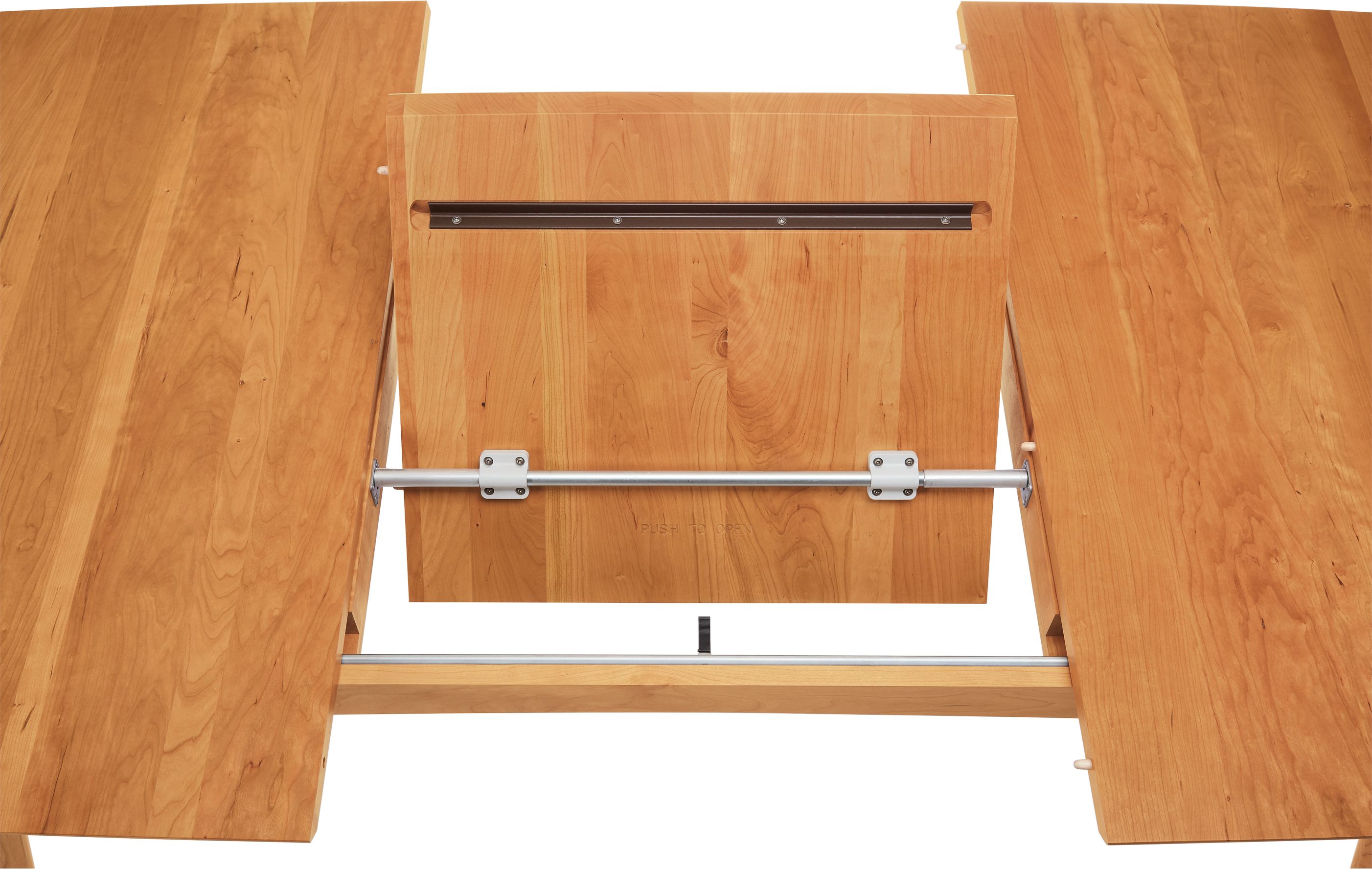 Detail of Ventura 84w 42d 29h Extension Table mechanism showing leaf turning.