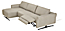 Detail of Vesna 3 piece sofa chaise with power in fabric shown in recline position with headrest in lowered position.