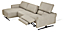 Detail of Vesna 3 piece sofa chaise with power in fabric shown in recline position with headrest in raised position.