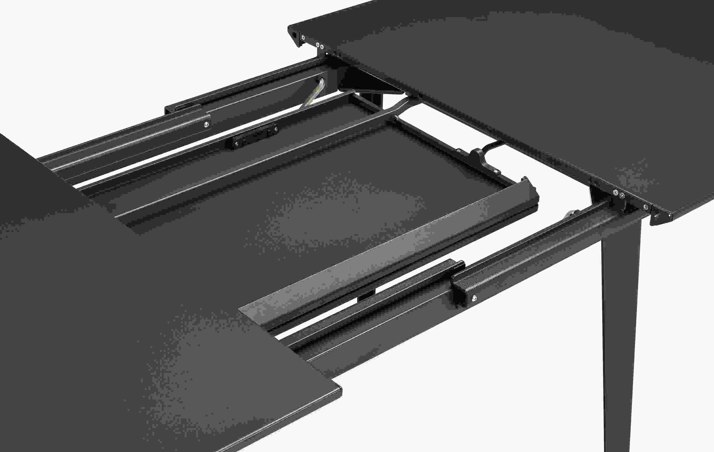 Detail of Vista 63w 36d 30h Extension Table with One 44 Leaf in Graphite.