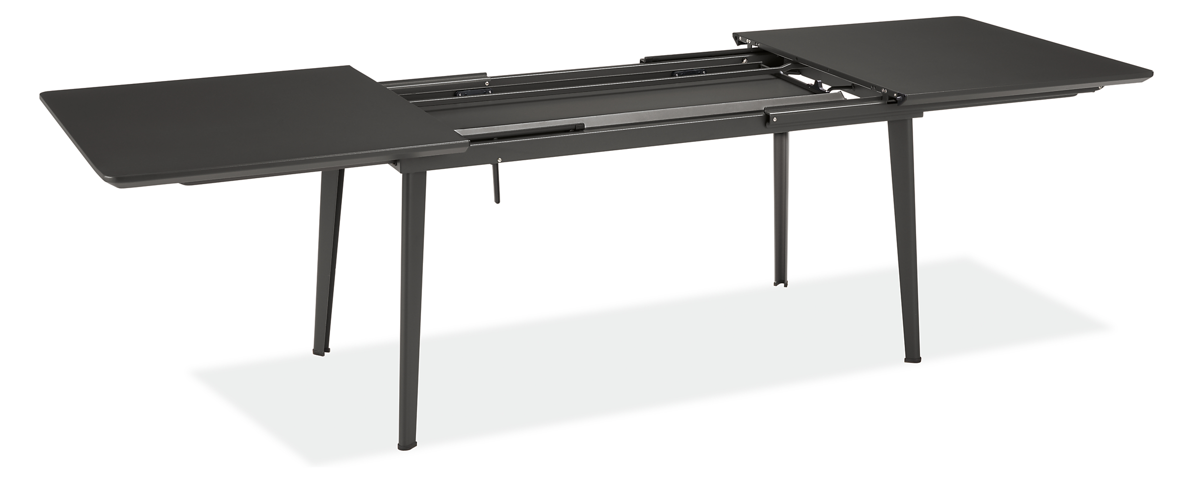 Detail of Vista 63w 36d 30h Extension Table with One 44" Leaf in Graphite.