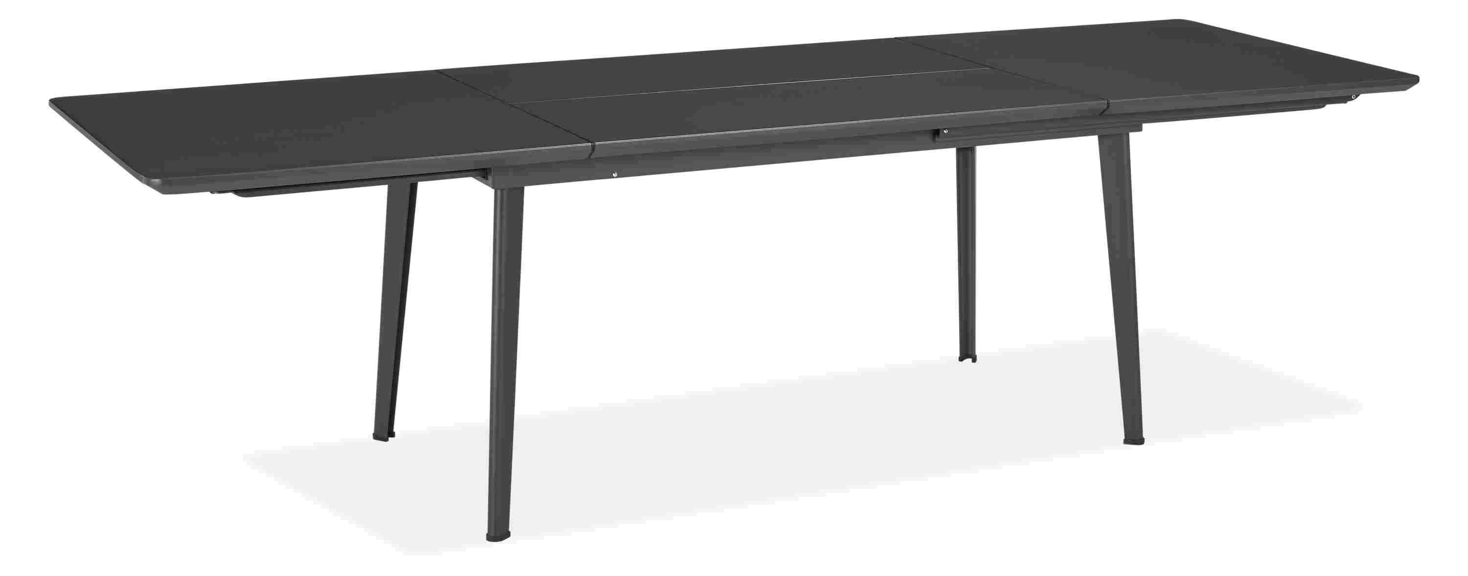 Open detail of Vista 63w 36d 30h Extension Table with One 44 Leaf in Graphite.