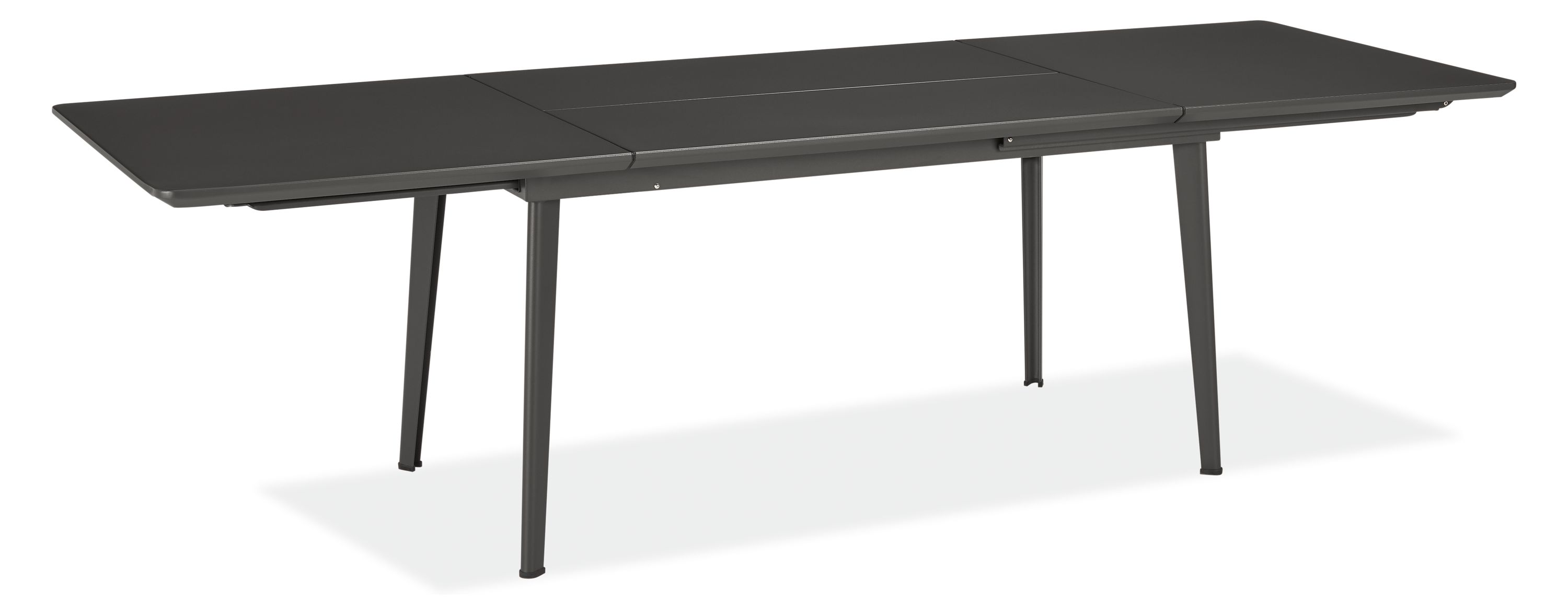 Open detail of Vista 63w 36d 30h Extension Table with One 44 Leaf in Graphite.