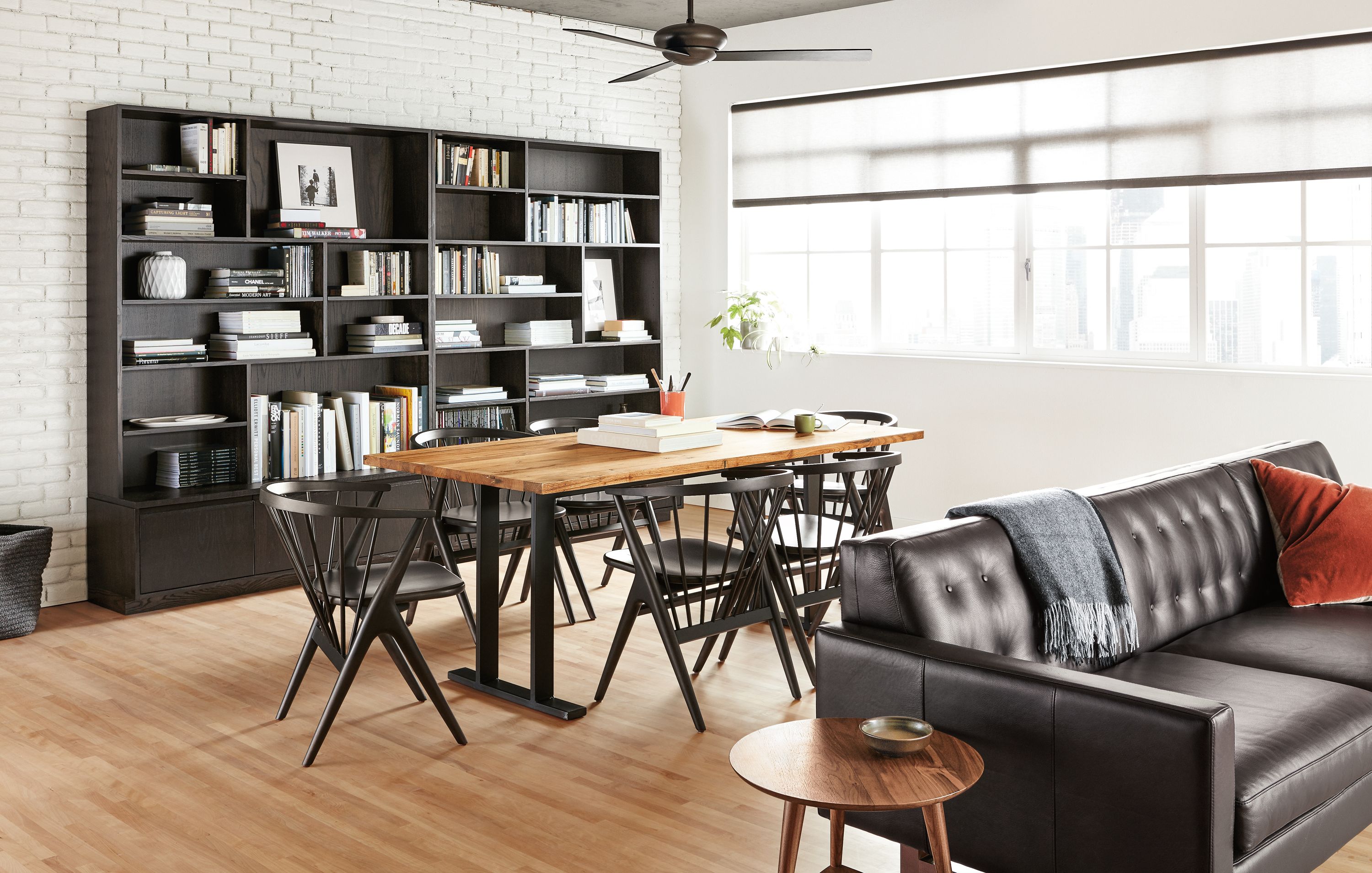 Detail of Warner dining table in natural steel.