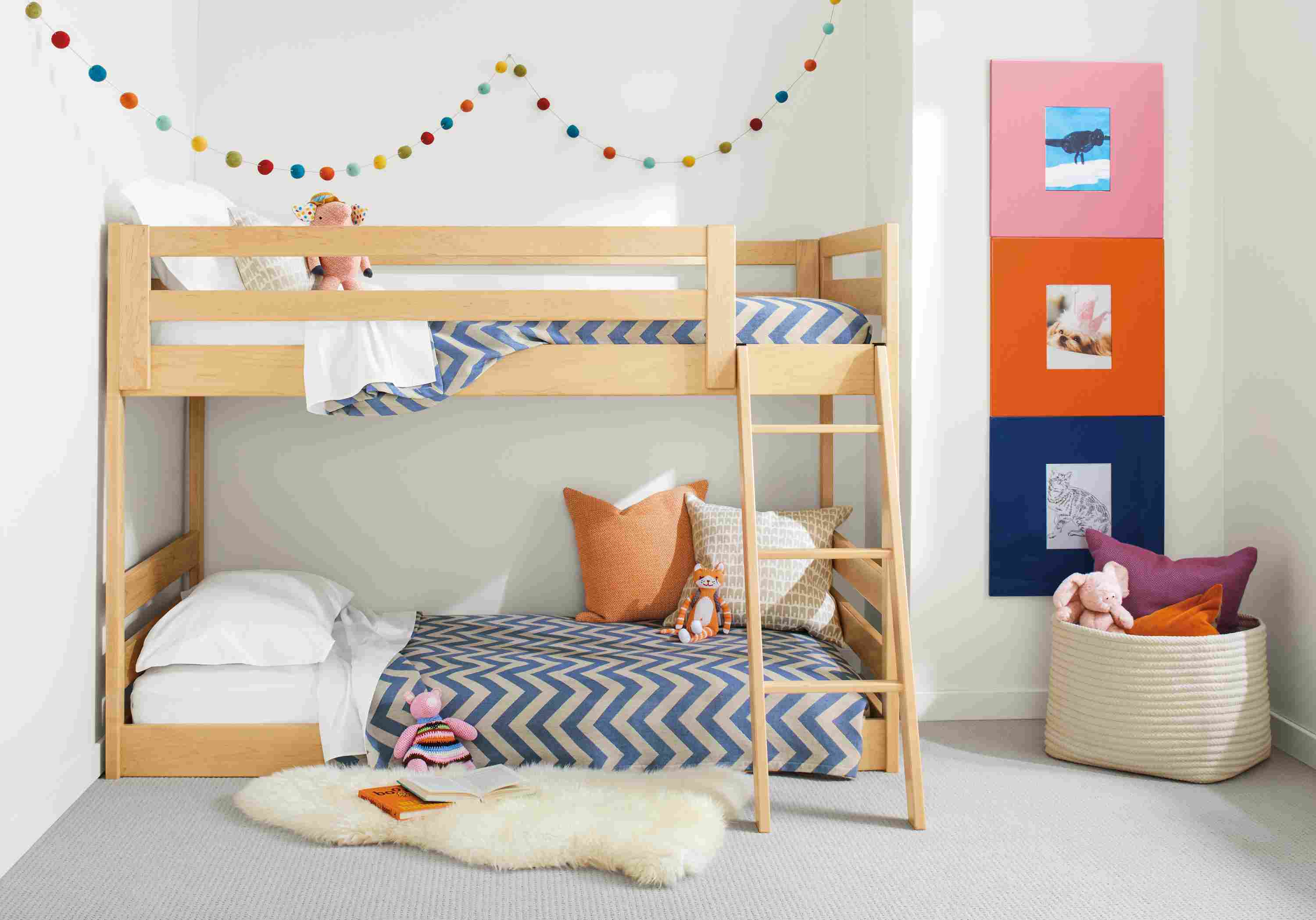 Child's room with mini Waverly bunk bed in maple.
