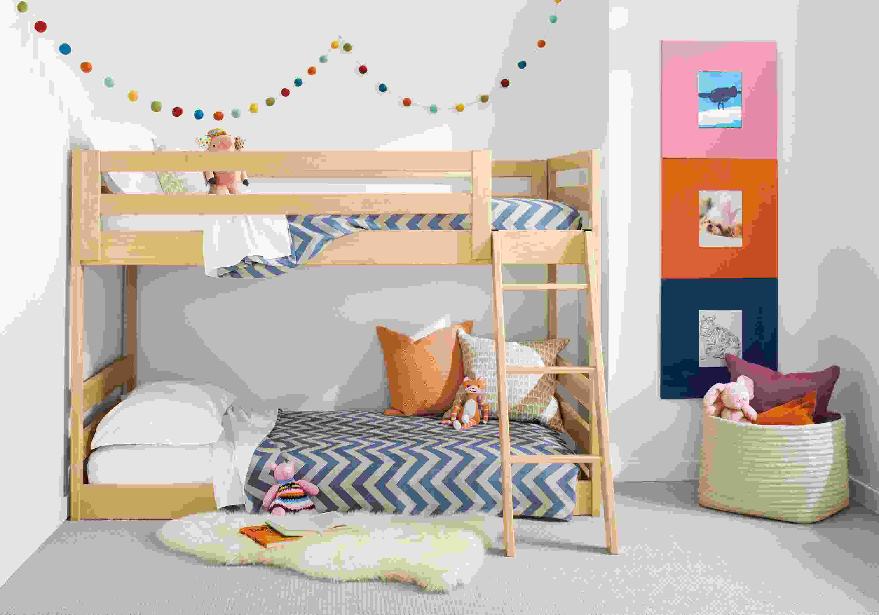 Child's room with mini Waverly bunk bed in maple.